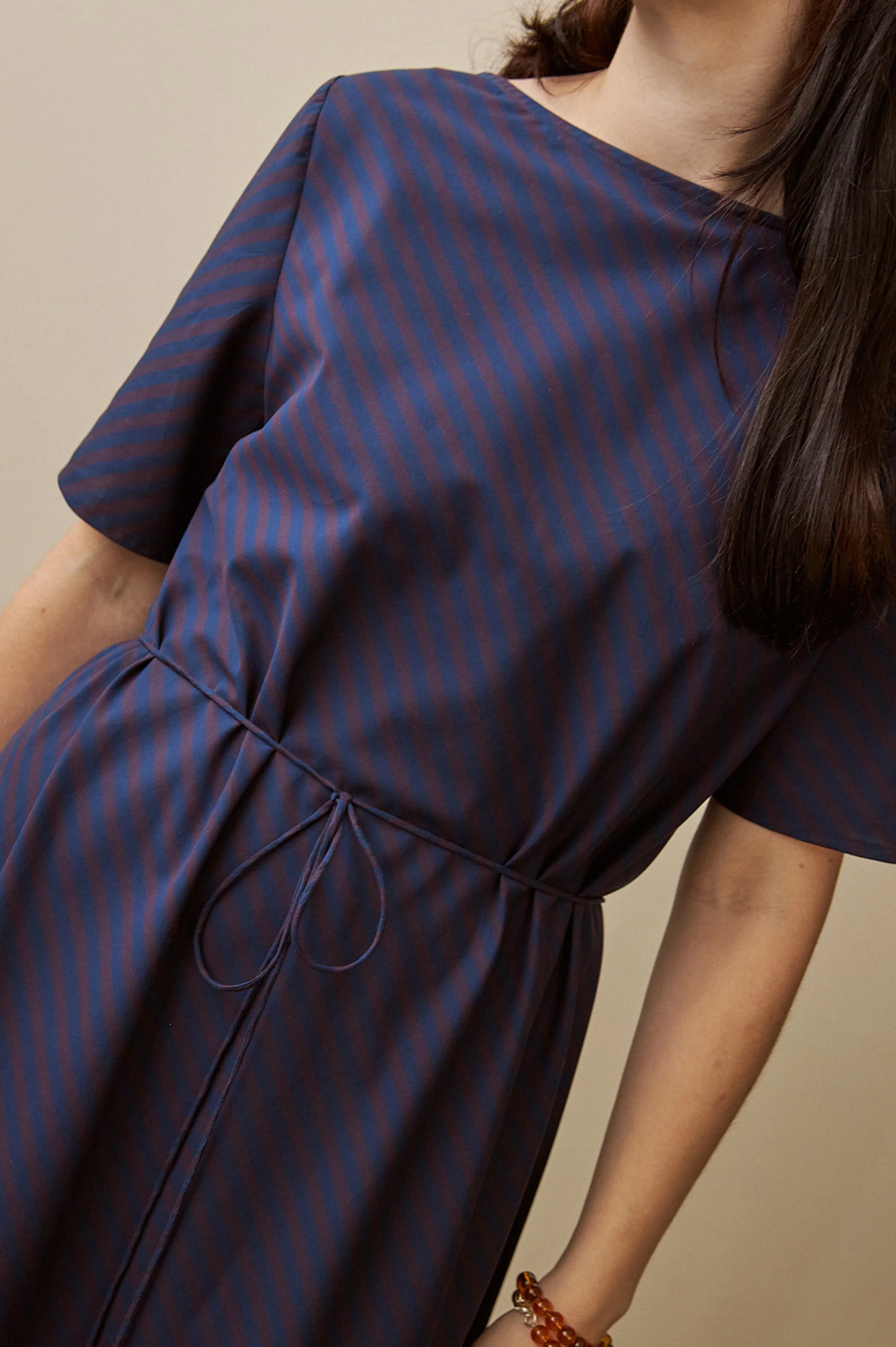 Penny Sage - Tempo Dress - Oxford Plum Stripe