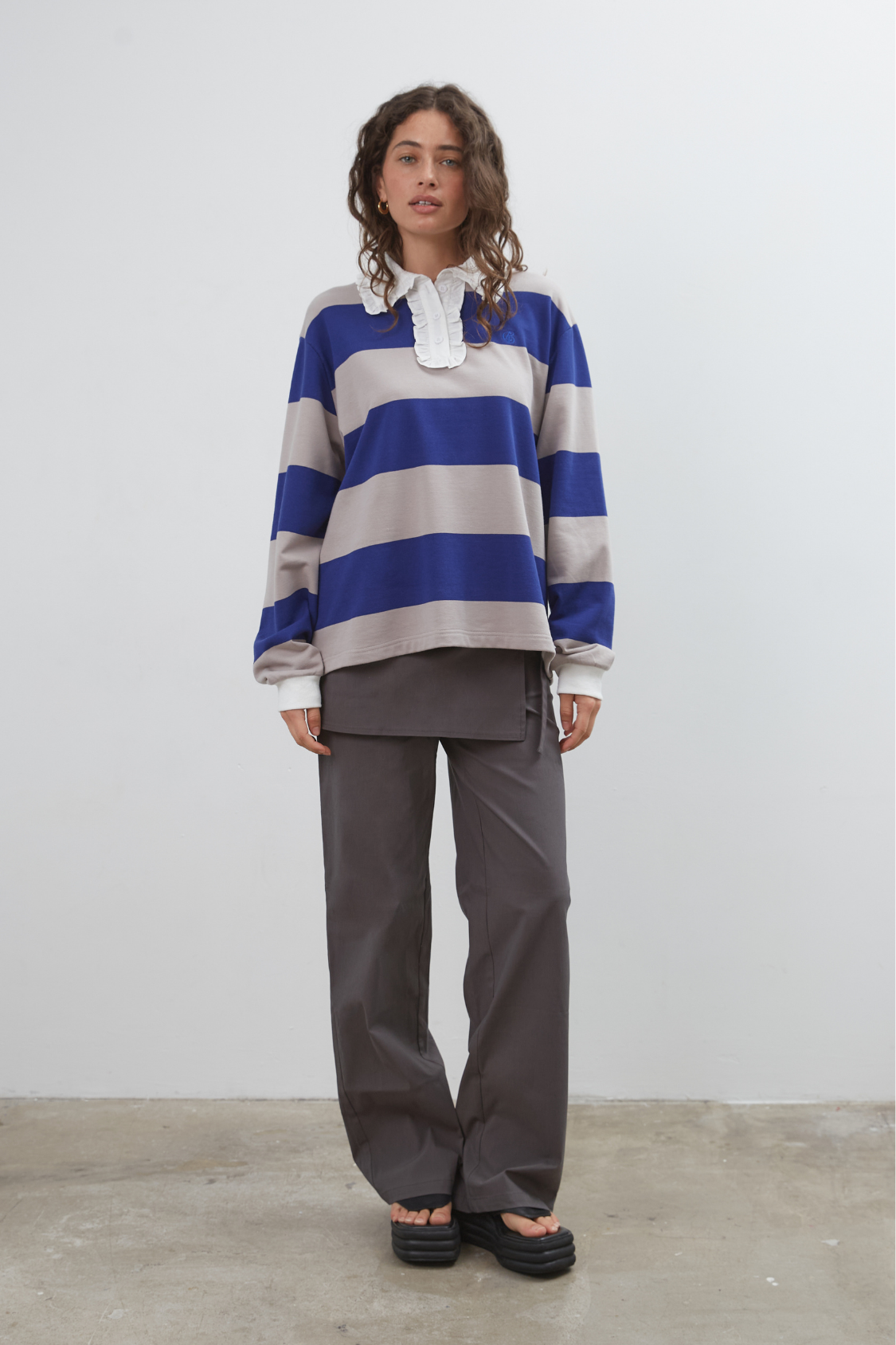 Commonplace - Ocean Frill Polo - Navy Grey White