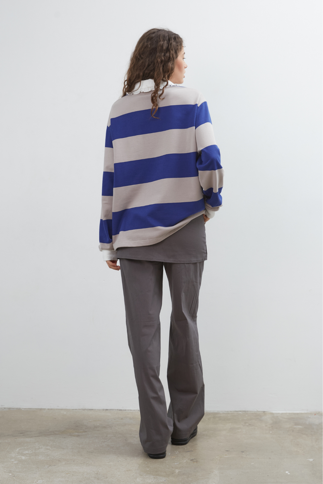 Commonplace - Ocean Frill Polo - Navy Grey White