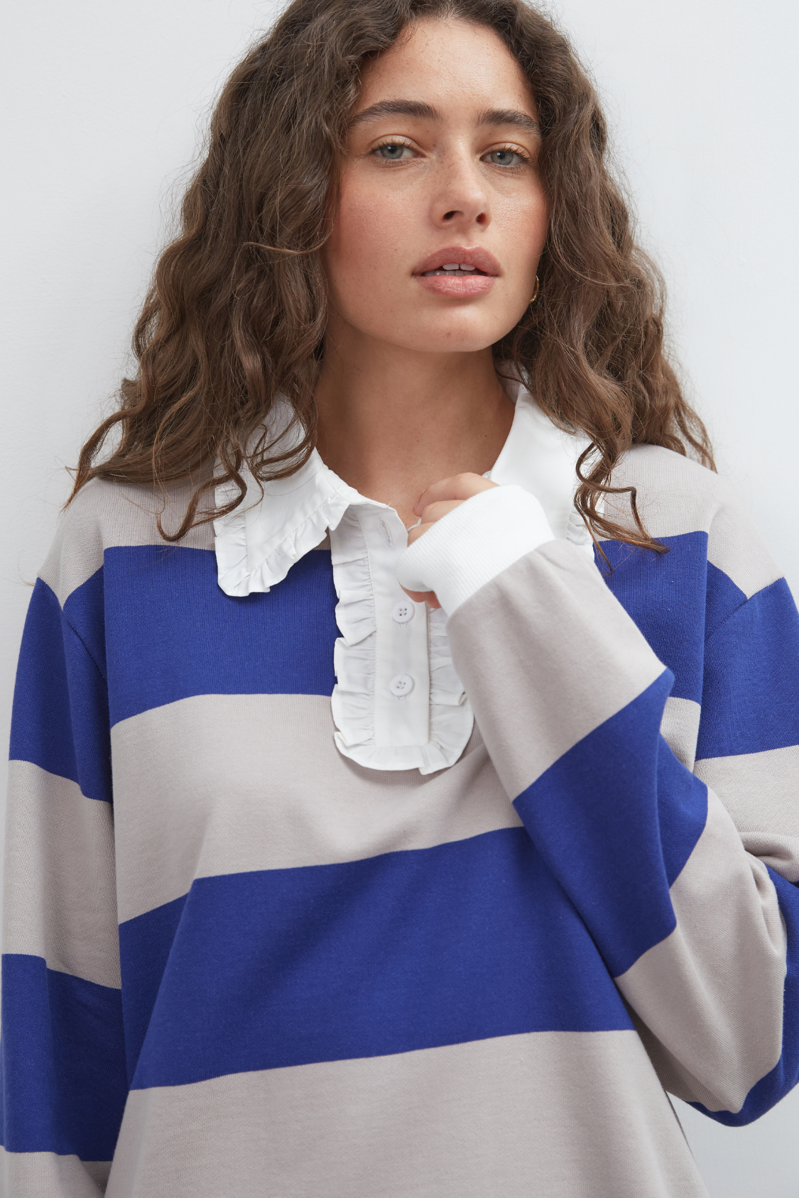 Commonplace - Ocean Frill Polo - Navy Grey White