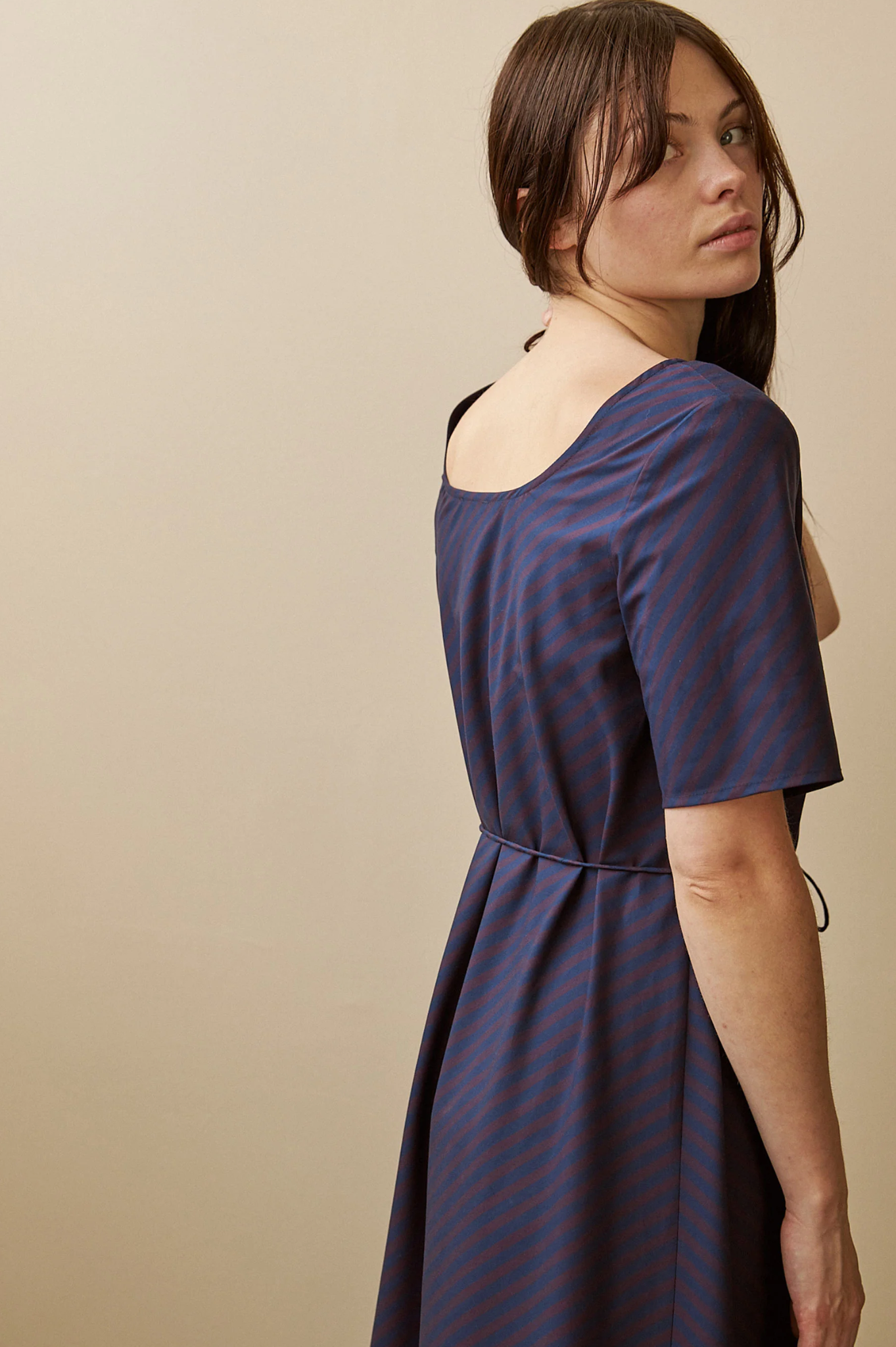 Penny Sage - Tempo Dress - Oxford Plum Stripe