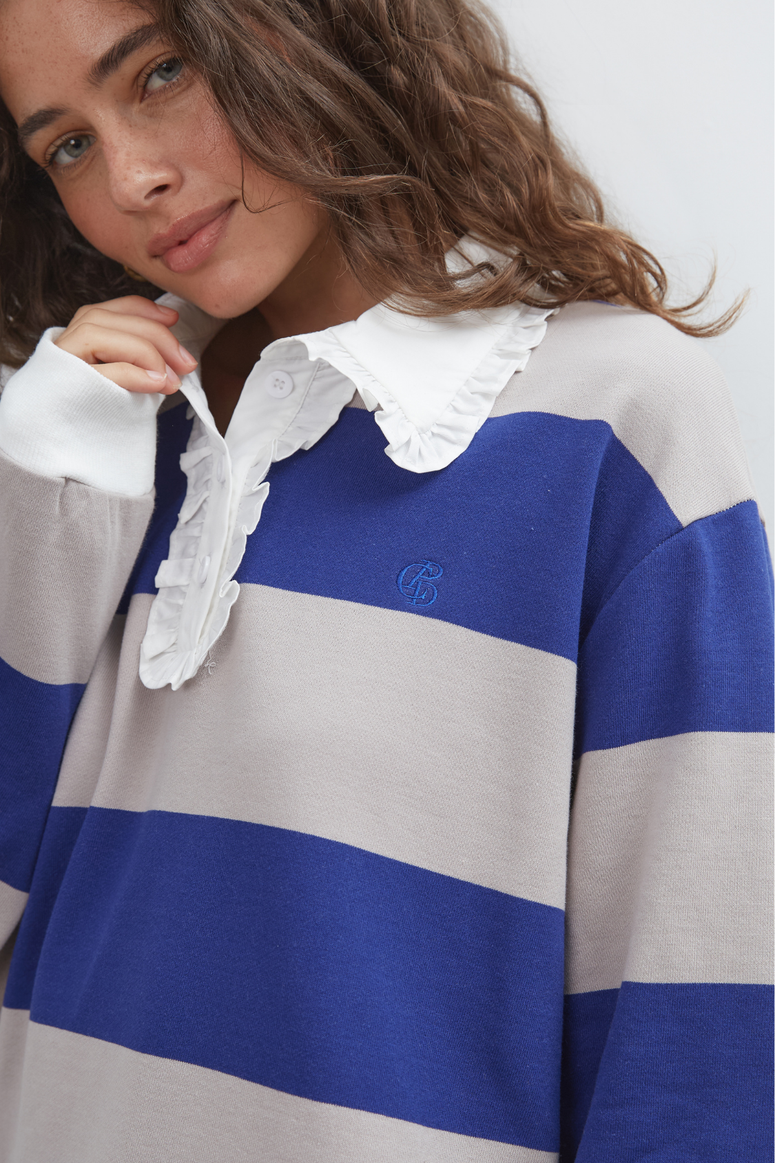 Commonplace - Ocean Frill Polo - Navy Grey White