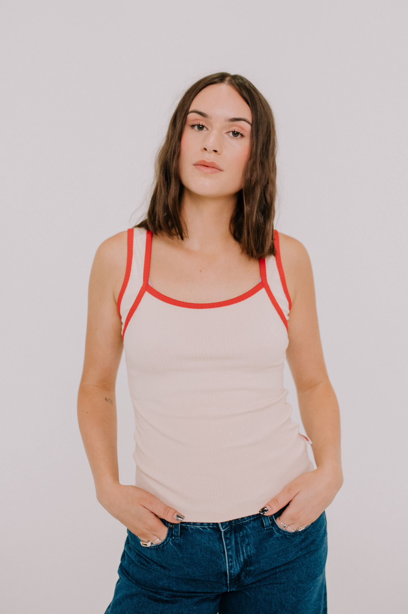 Annie - Juni Ribbed Contrast Tank - Vanilla/Ruby