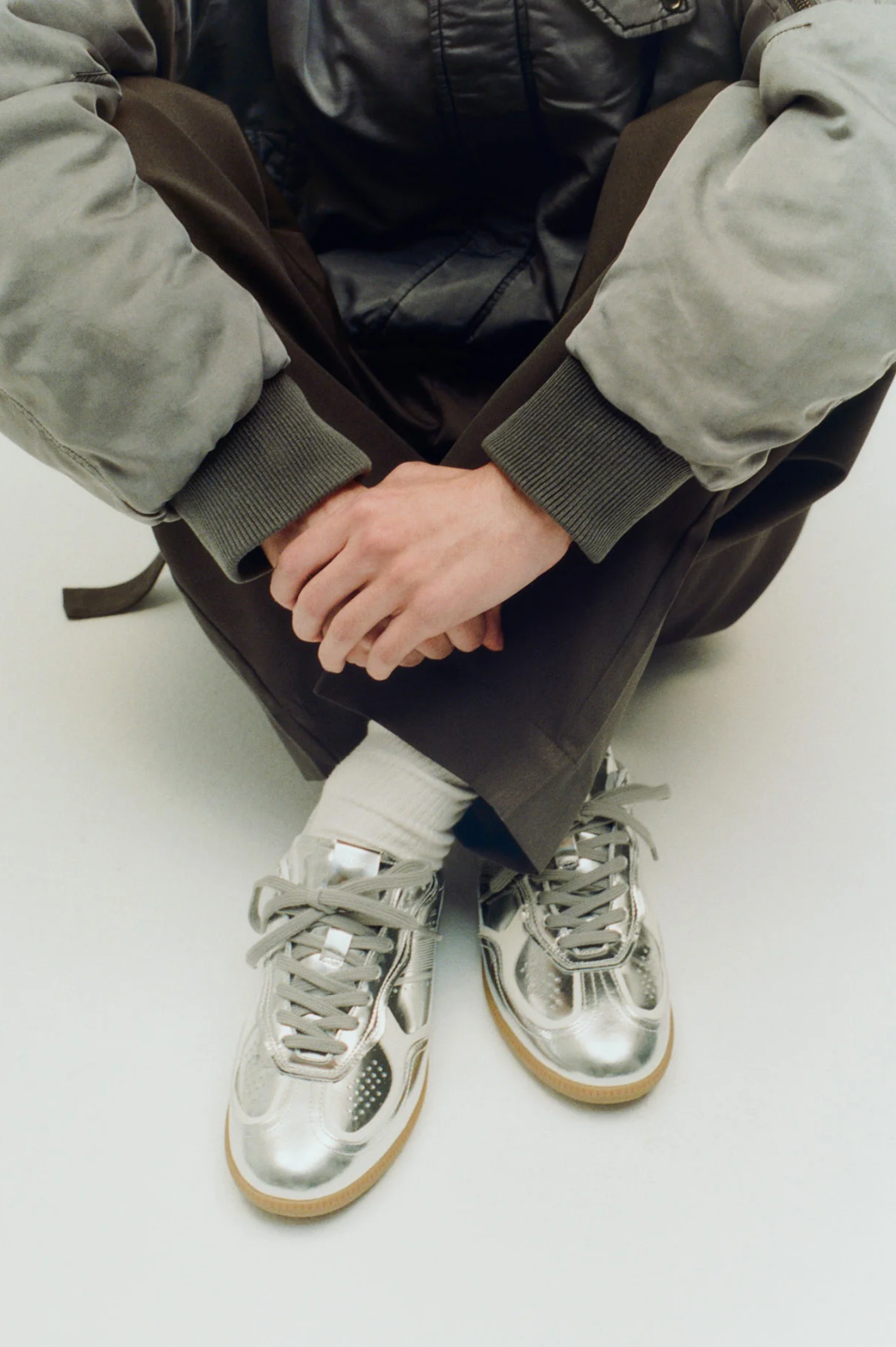 Alohas - Tb.490 Rife Shimmer Silver Cream Leather Sneakers