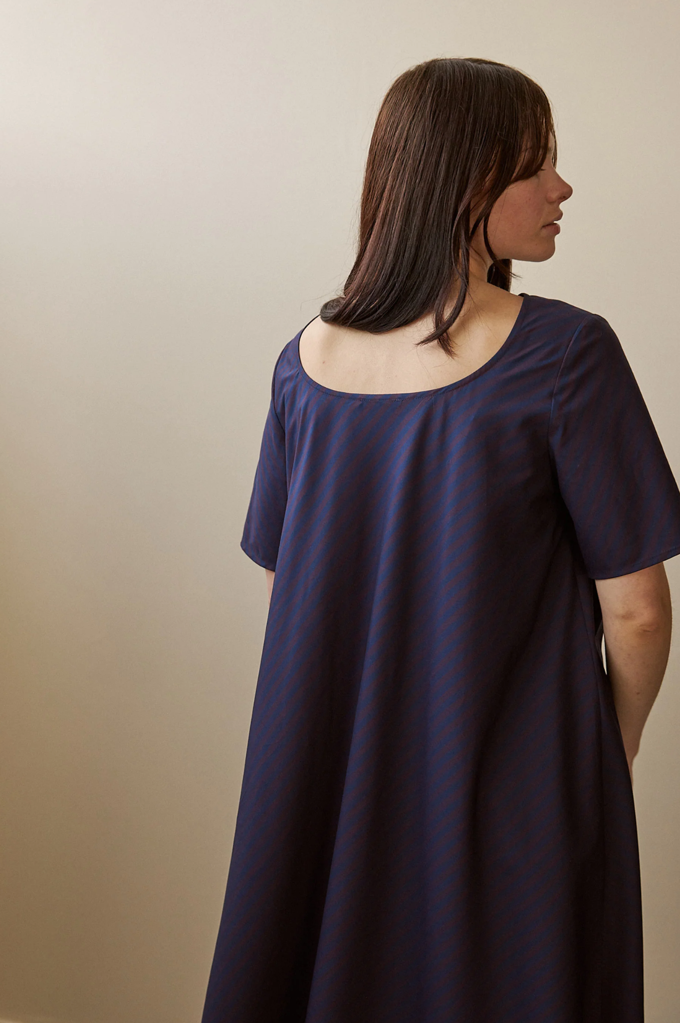 Penny Sage - Tempo Dress - Oxford Plum Stripe