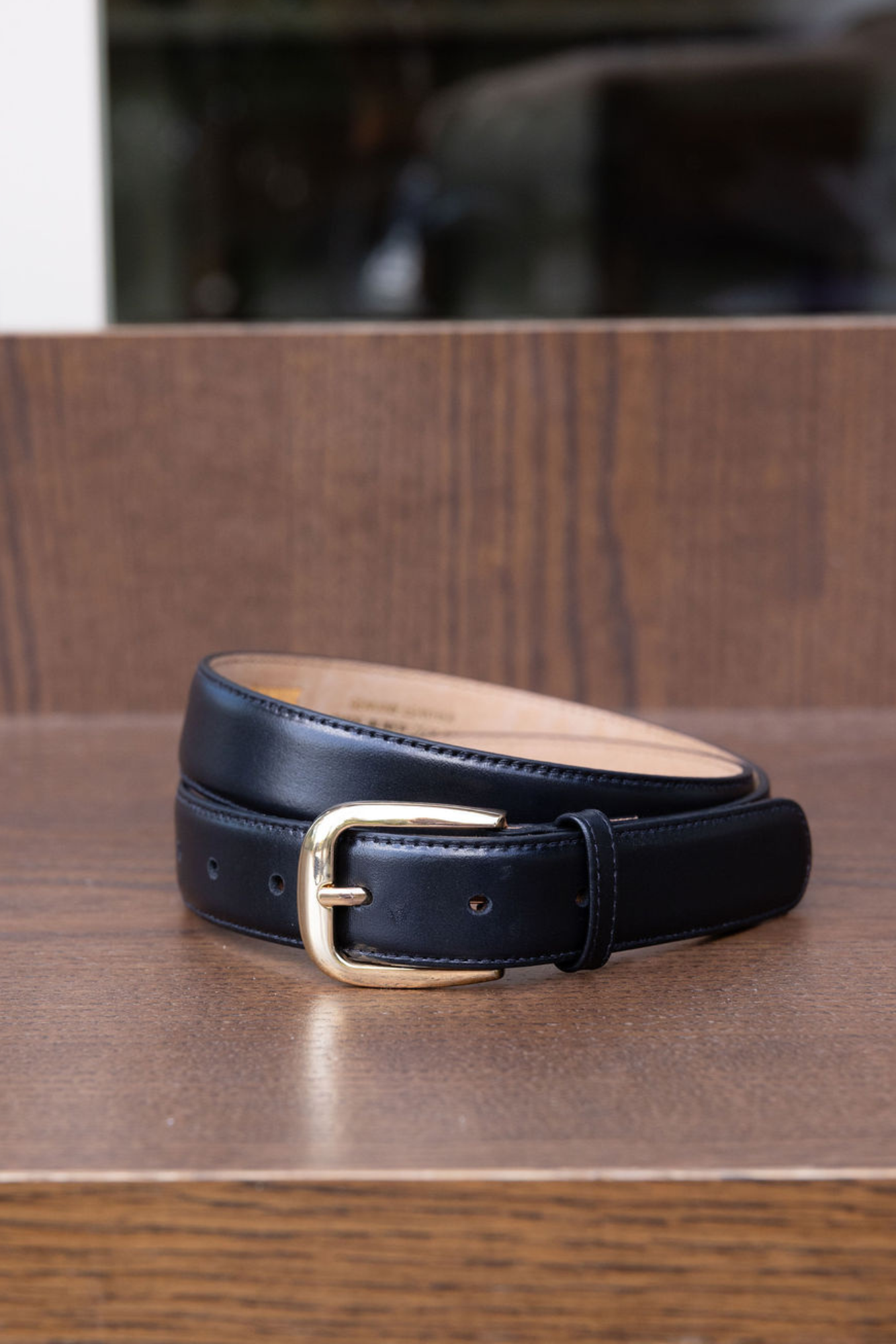 Annie - Line Leather Belt - Black