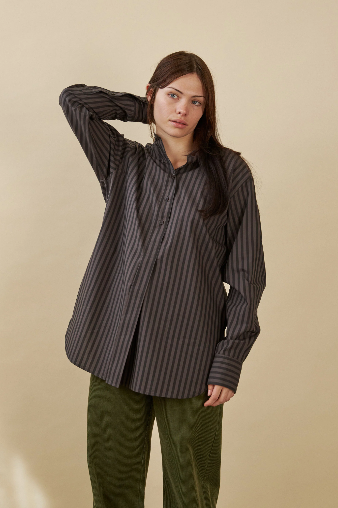 Penny Sage - Mason Shirt - Charcoal Stripe