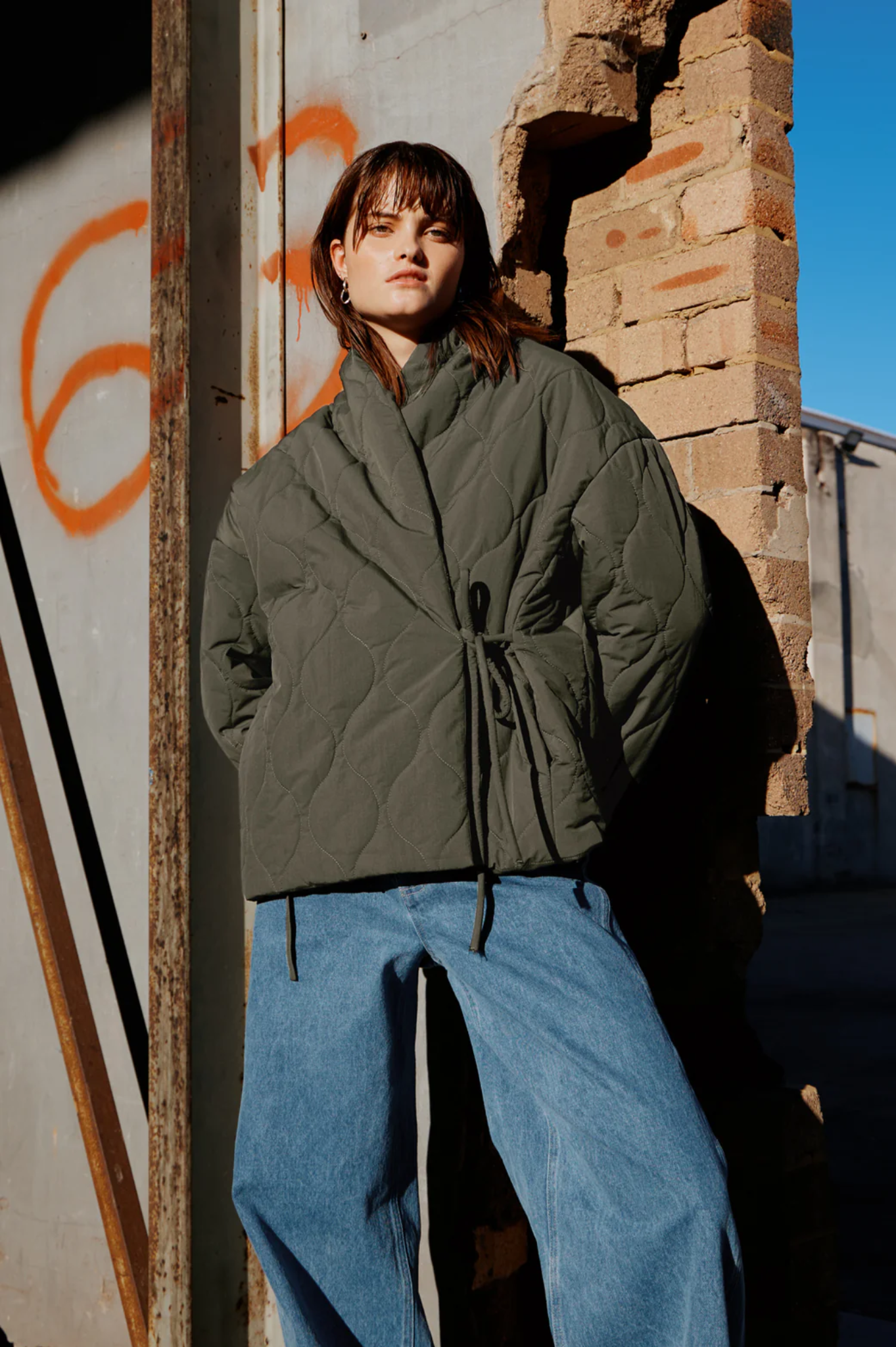 Commoners - Quilted Wrap Jacket - Olive Grey