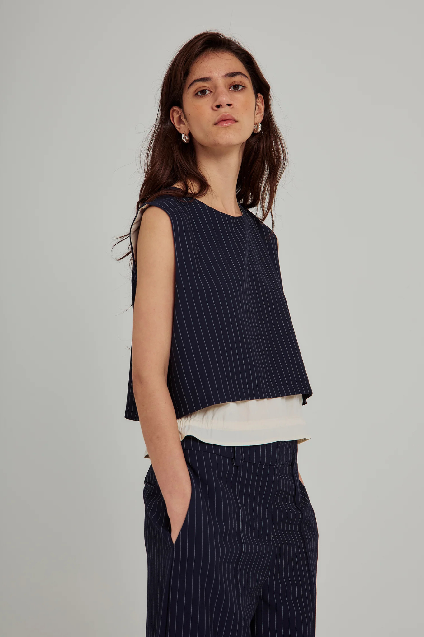 Norr - Neo Pinstripe SL Top - Navy Pinstripe
