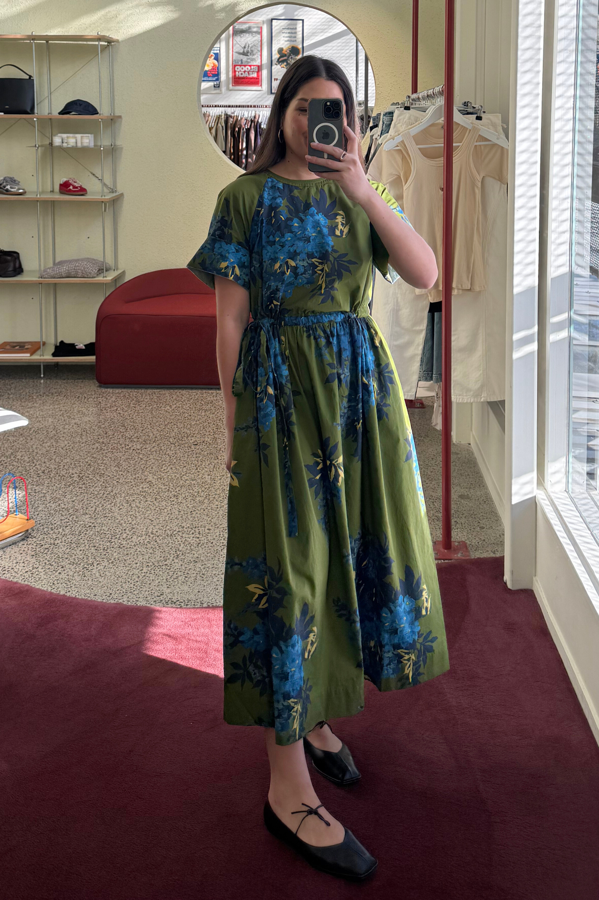 Toast - Botanical Shadow Print Cotton Dress - Olive
