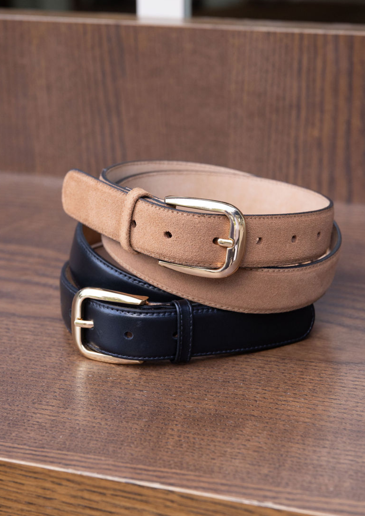 Annie - Line Leather Belt - Tan Suede