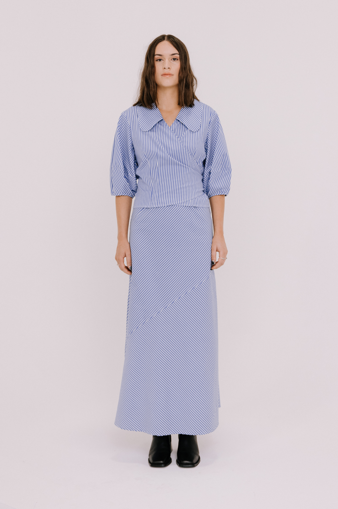 Annie - River Bias Skirt - Blue Stripe