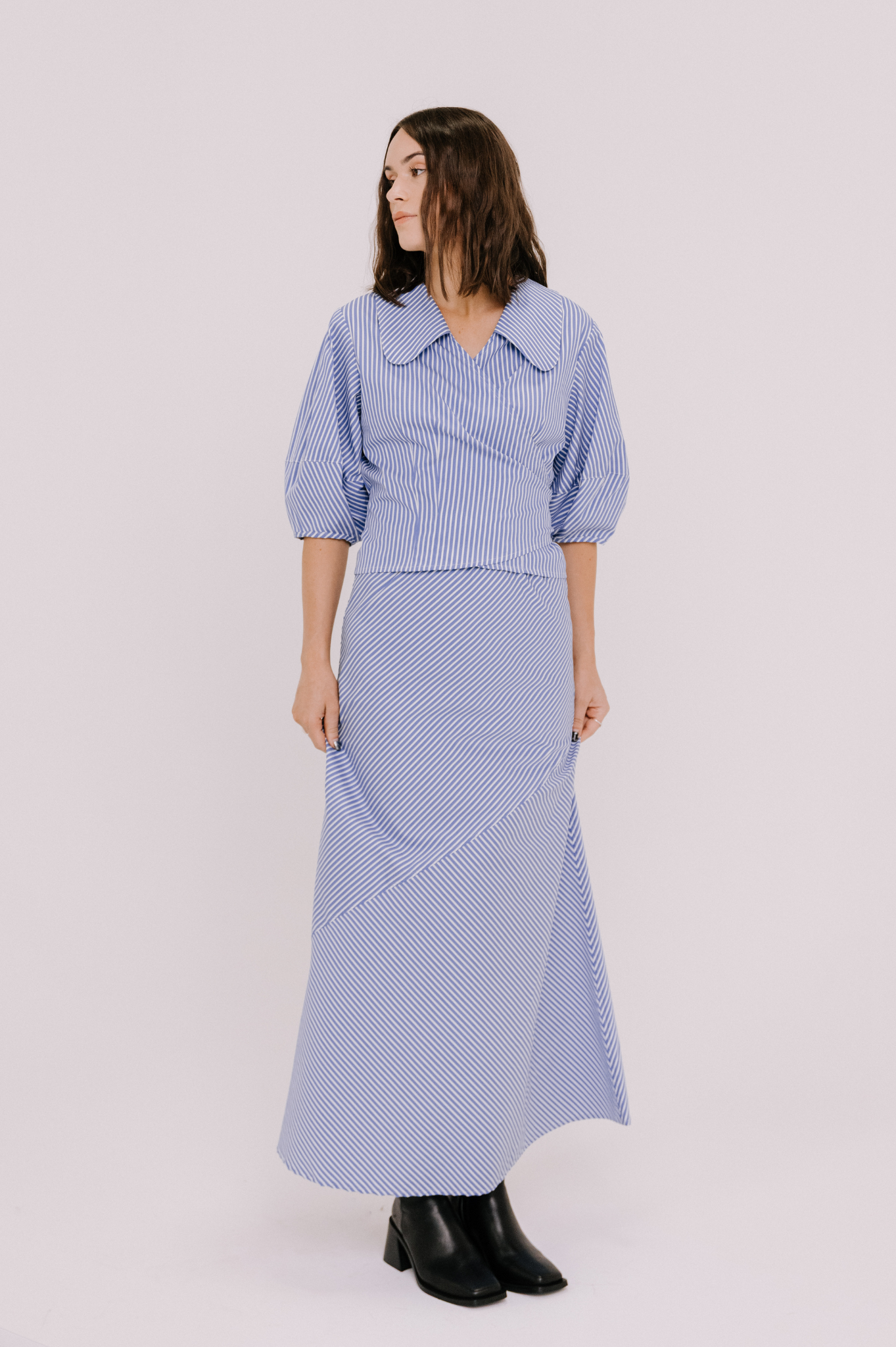 Annie - River Bias Skirt - Blue Stripe