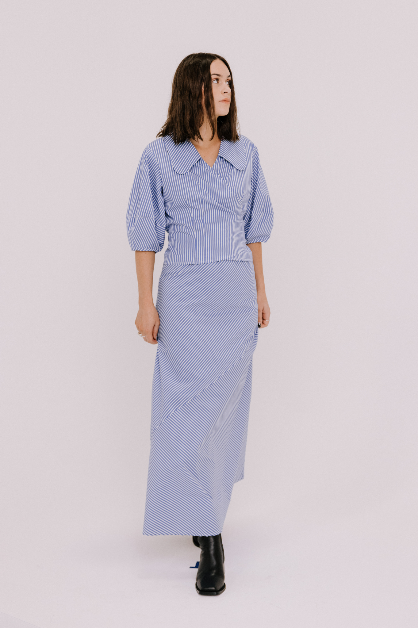 Annie - River Bias Skirt - Blue Stripe