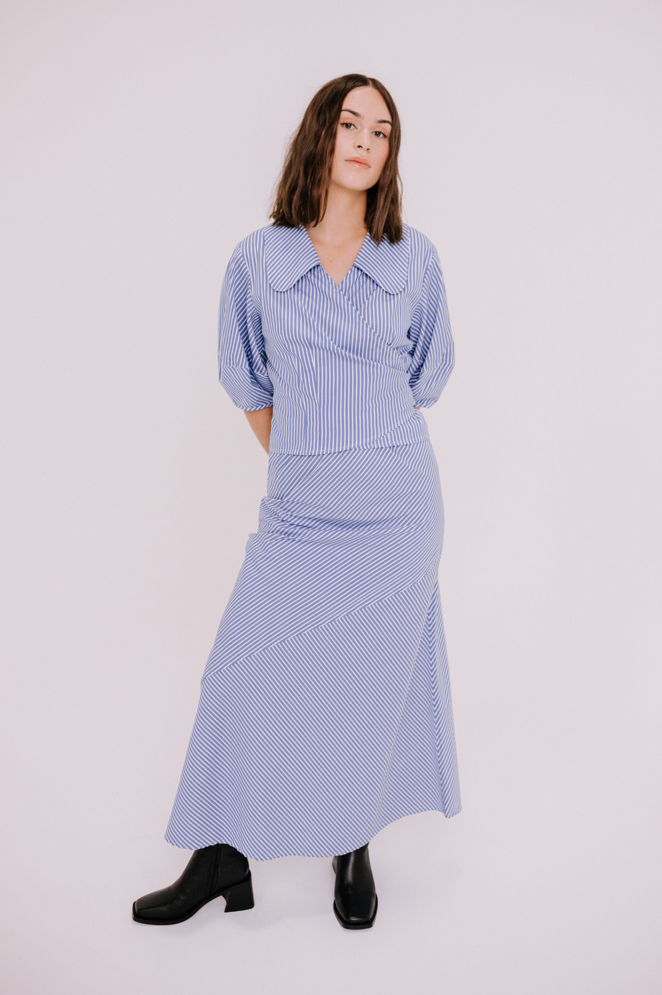 Annie - River Bias Skirt - Blue Stripe