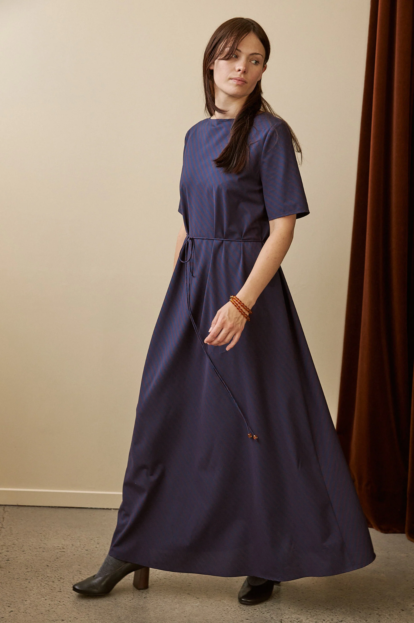 Penny Sage - Tempo Dress - Oxford Plum Stripe