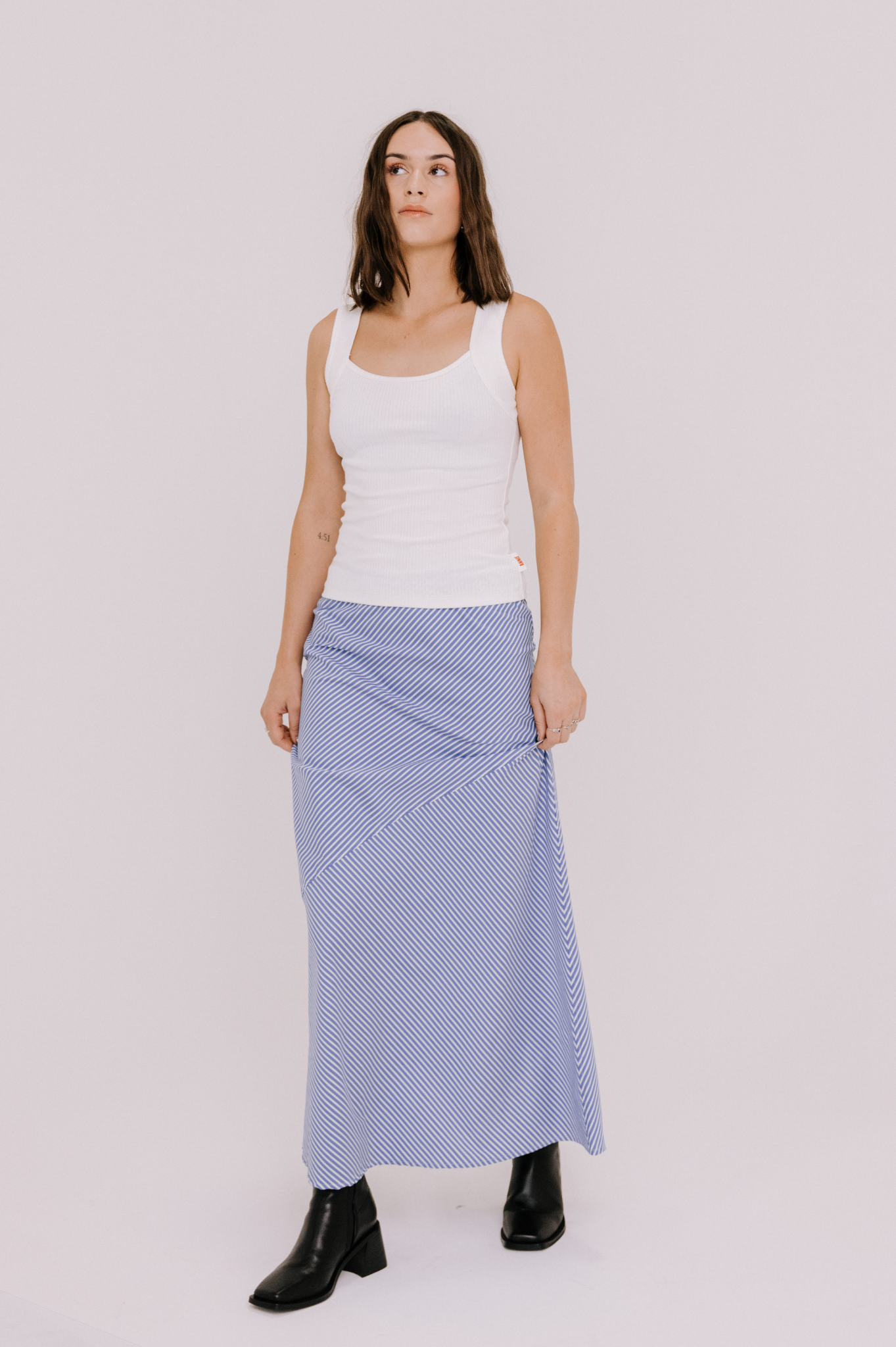 Annie - River Bias Skirt - Blue Stripe