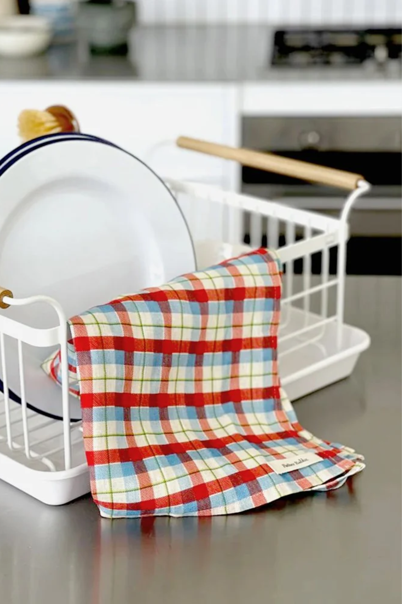 Father Rabbit - Tea Towel - Cherry + Blue Tartan