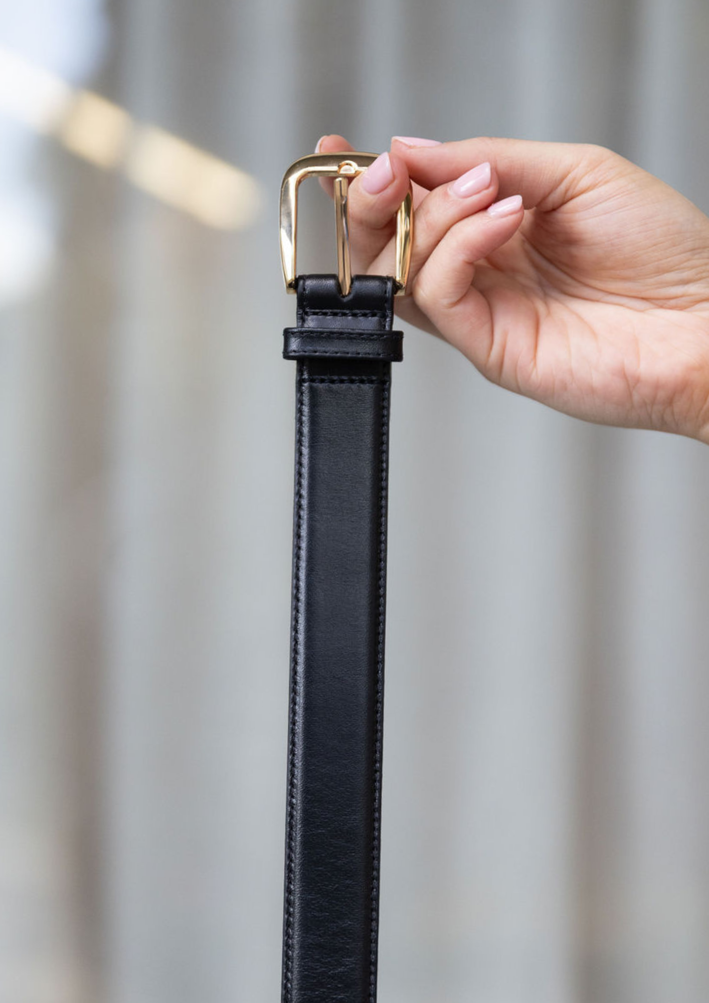 Annie - Line Leather Belt - Black
