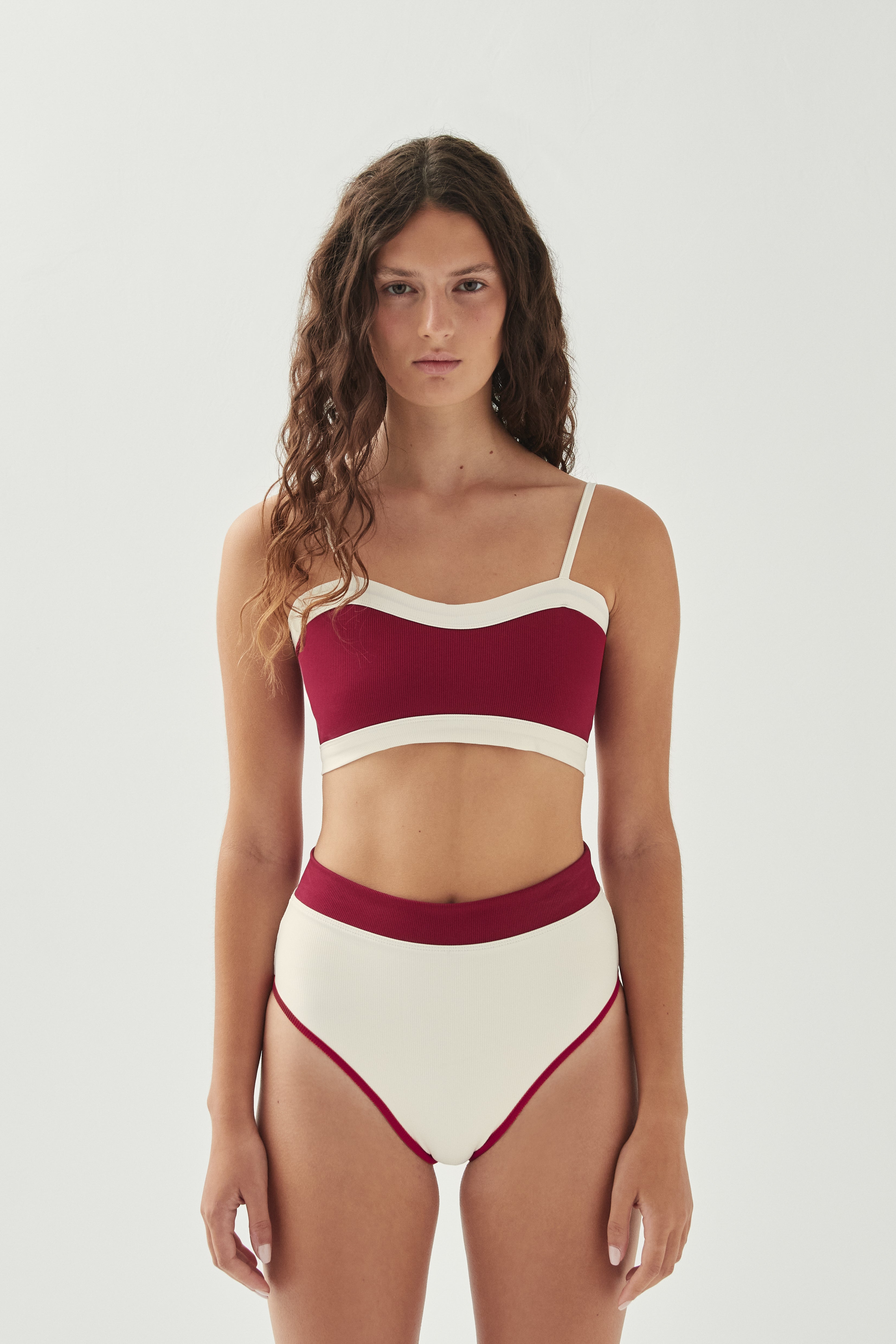 Alohas - Madeira Bicolor Vivid Burgundy White Bikini Bottom