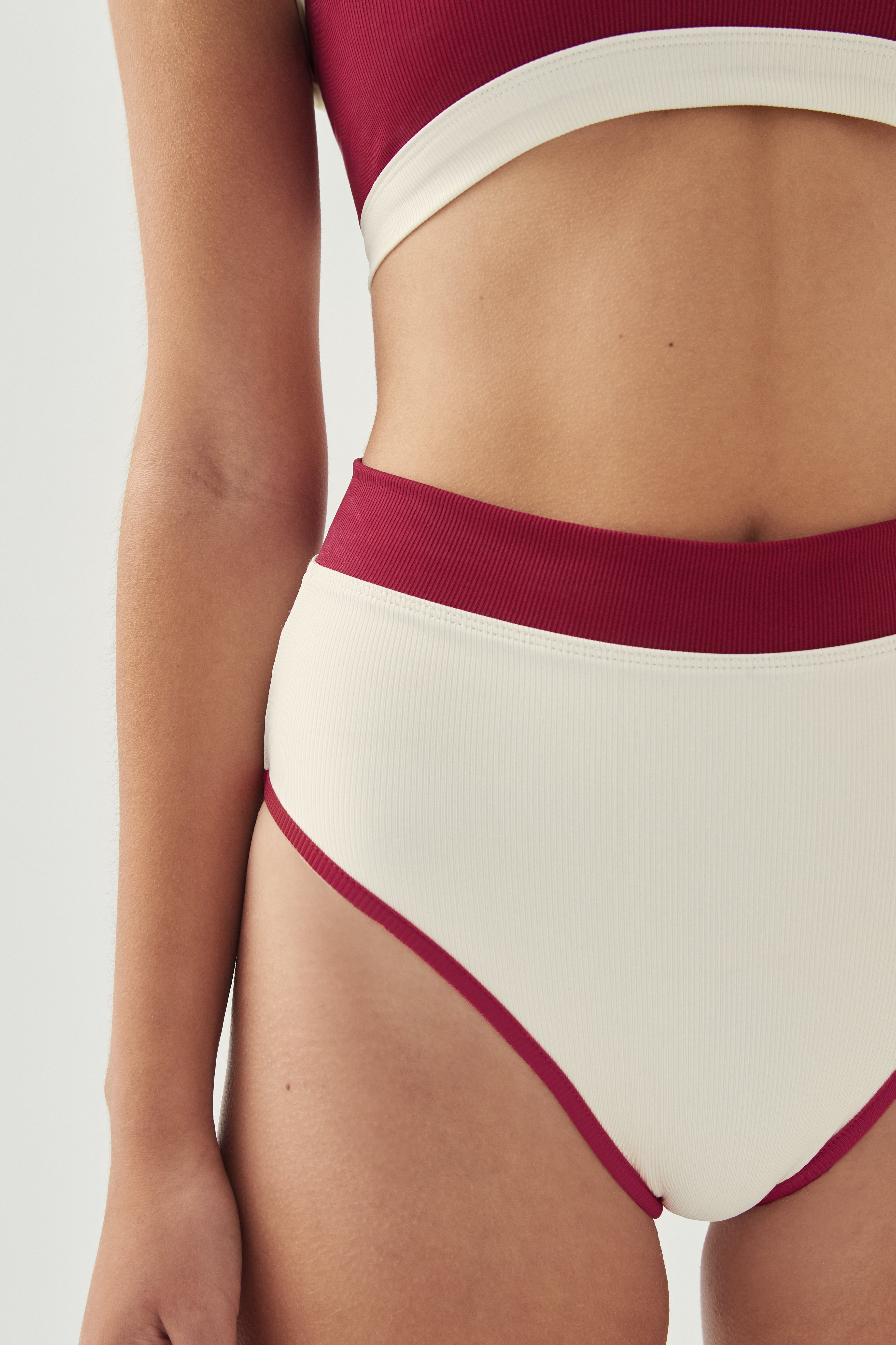 Alohas - Madeira Bicolor Vivid Burgundy White Bikini Bottom