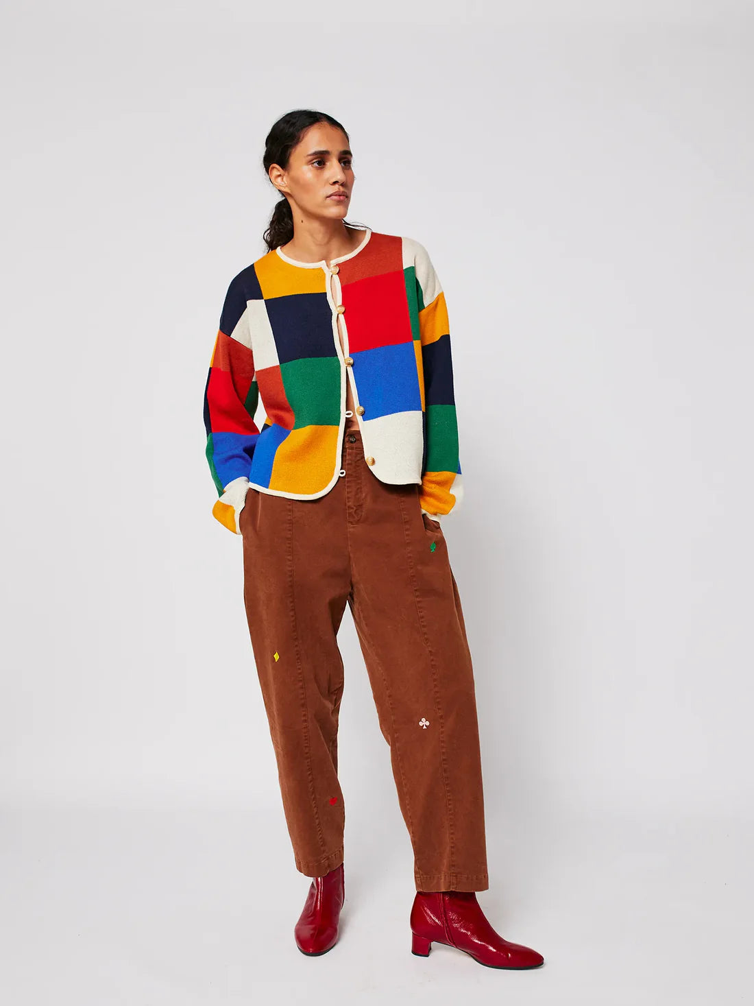 Bobo Choses - Multicolor Check buttoned cardigan