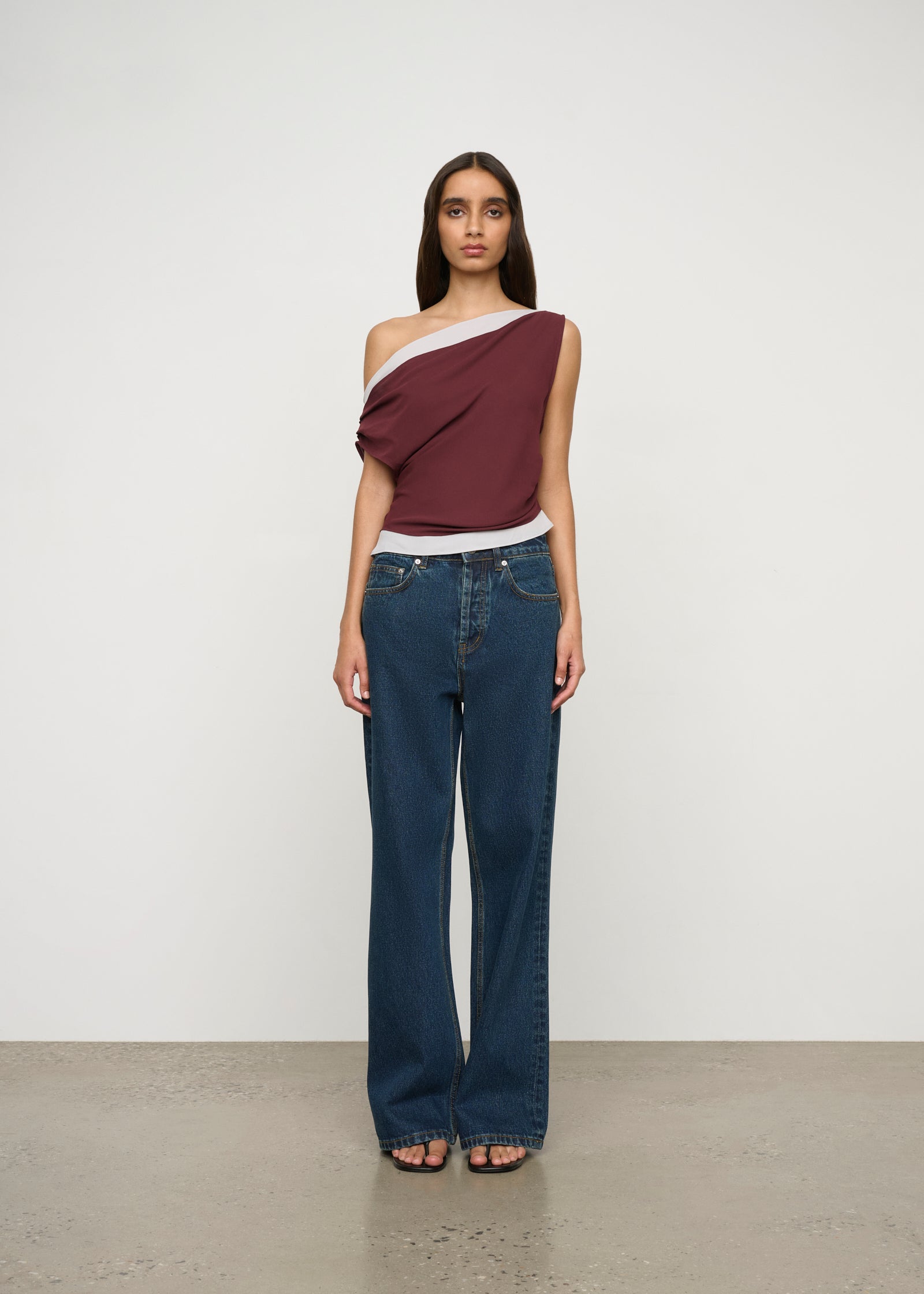 One of Others - Bardot Top - Merlot/Silver