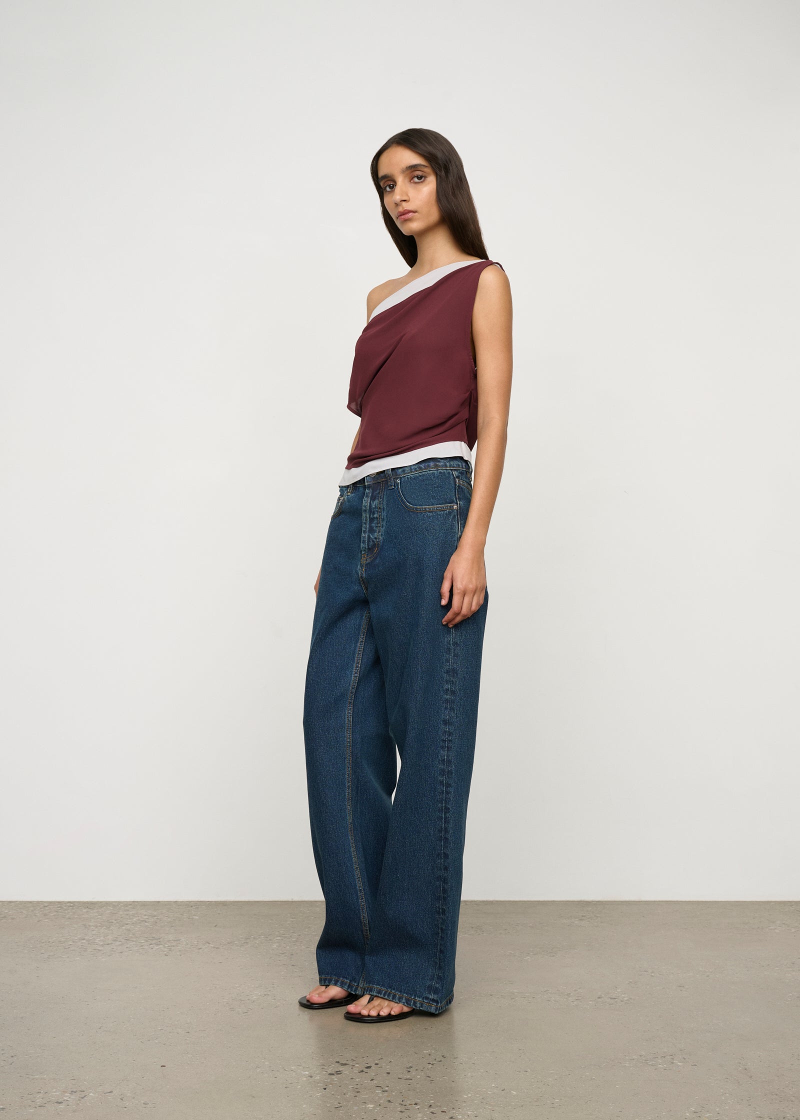 One of Others - Bardot Top - Merlot/Silver