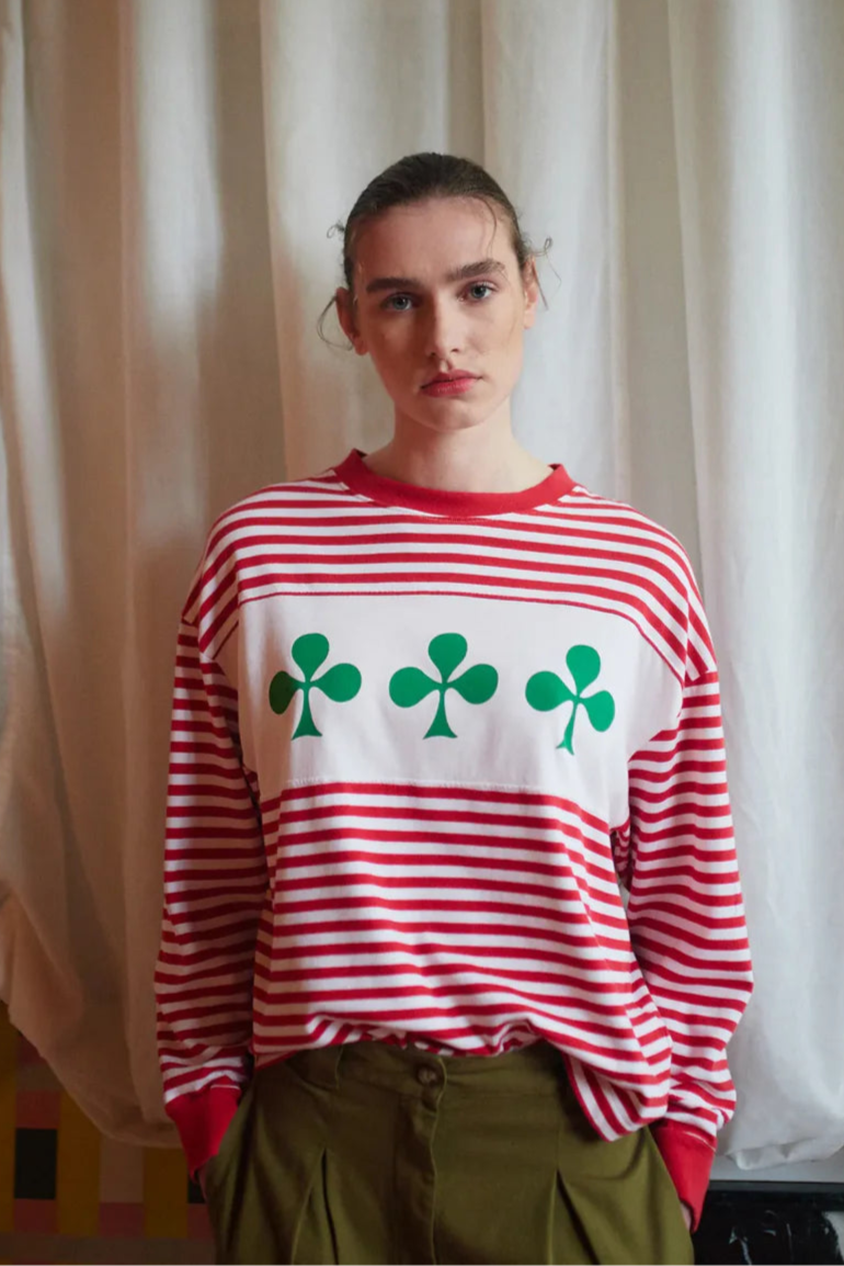 Bobo Choses - Shamrock knitted striped relaxed T‑shirt