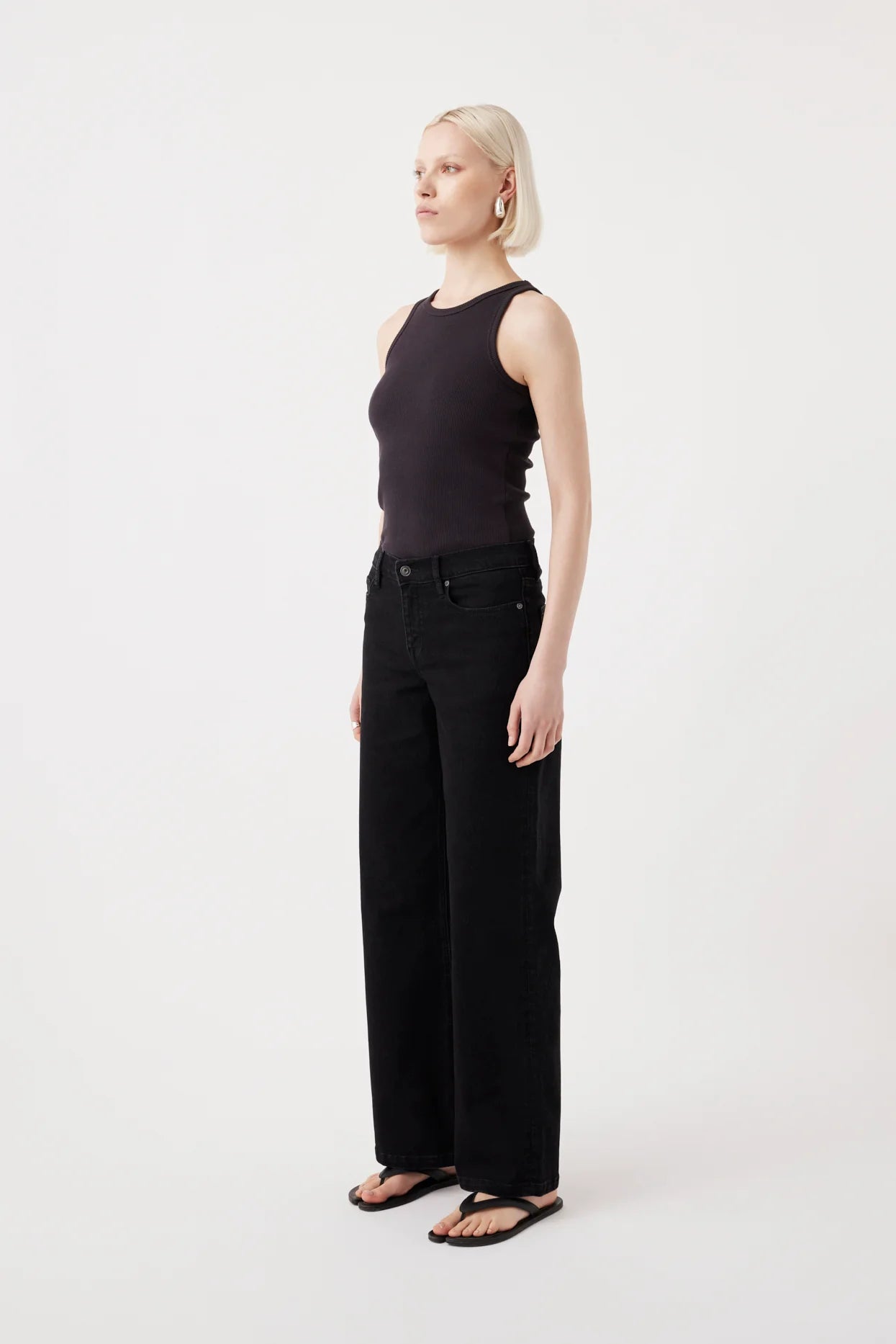 Outland Denim - Mia Mid-Rise Wide Leg Jean - Black