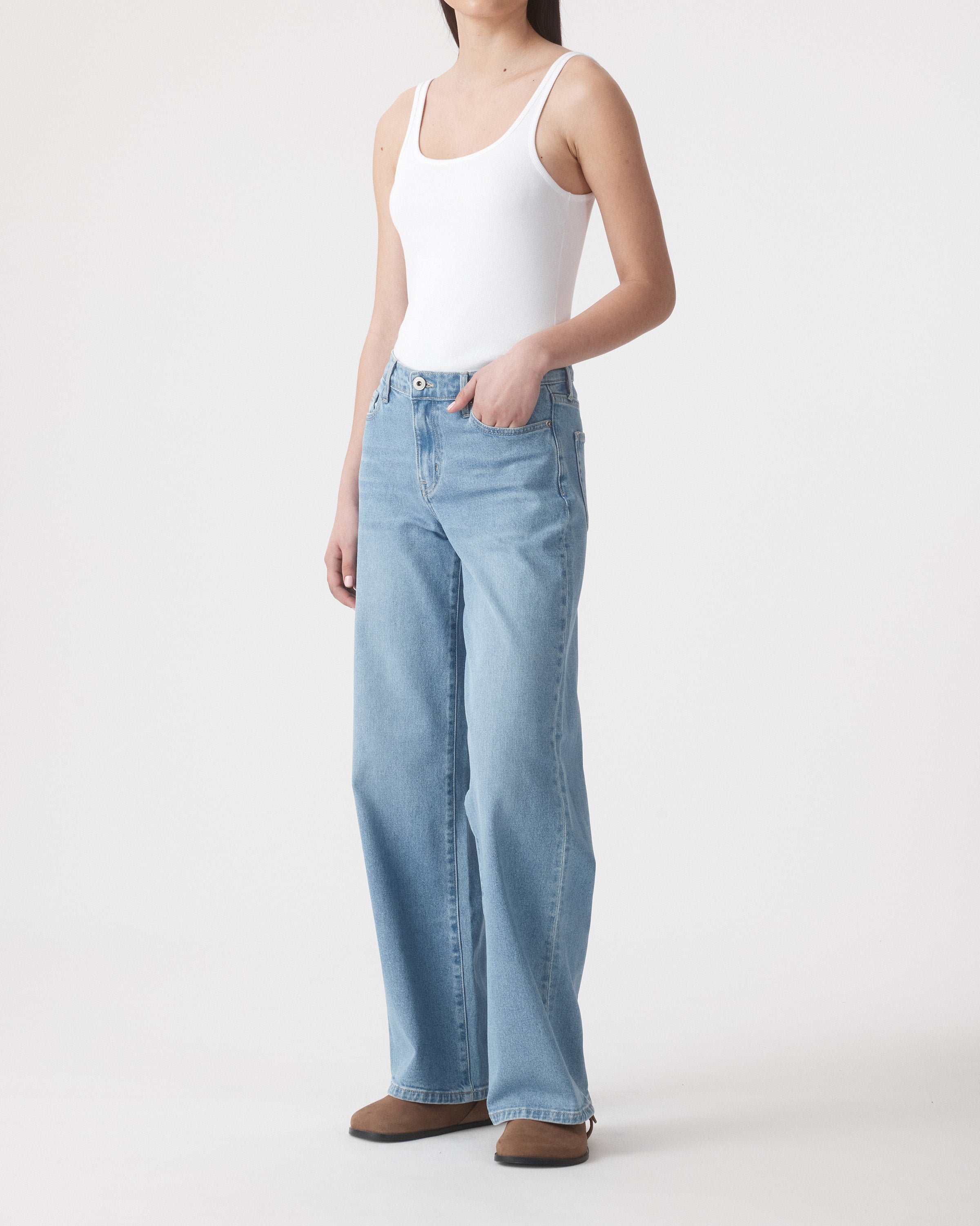 Outland Denim - Mia Mid Wide Jean - Kingfisher