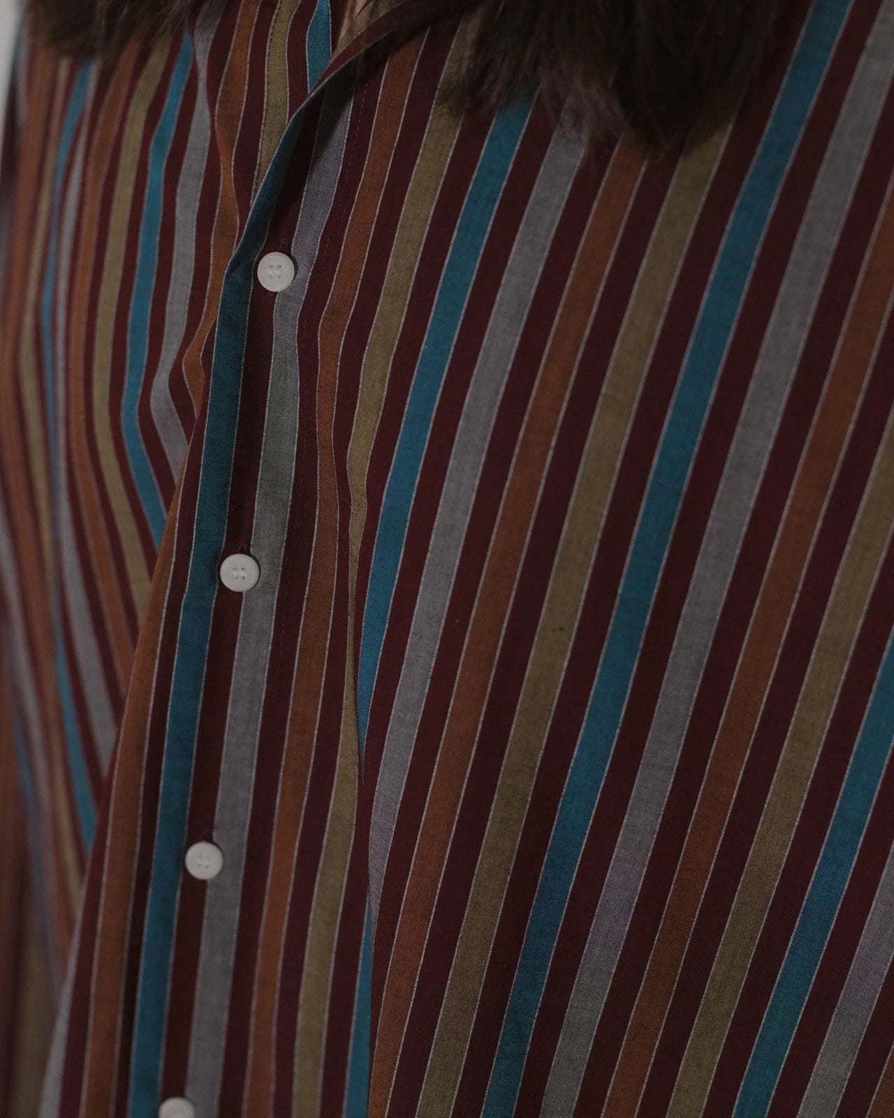Baserange - Claude Shirt - Organic Cotton Poplin - Maroon Stripe