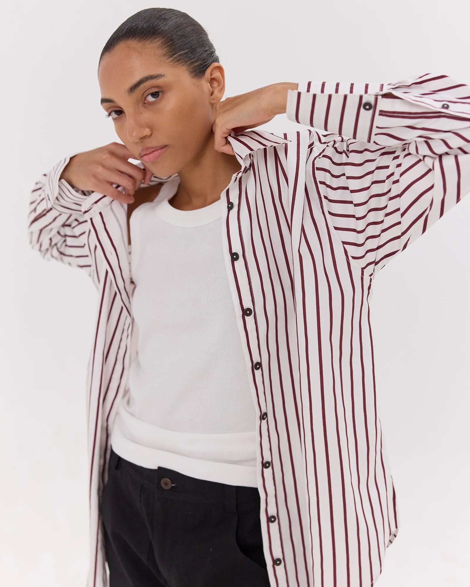 Cloth + Co - The Dropped Yolk Shirt - Mahogany & White