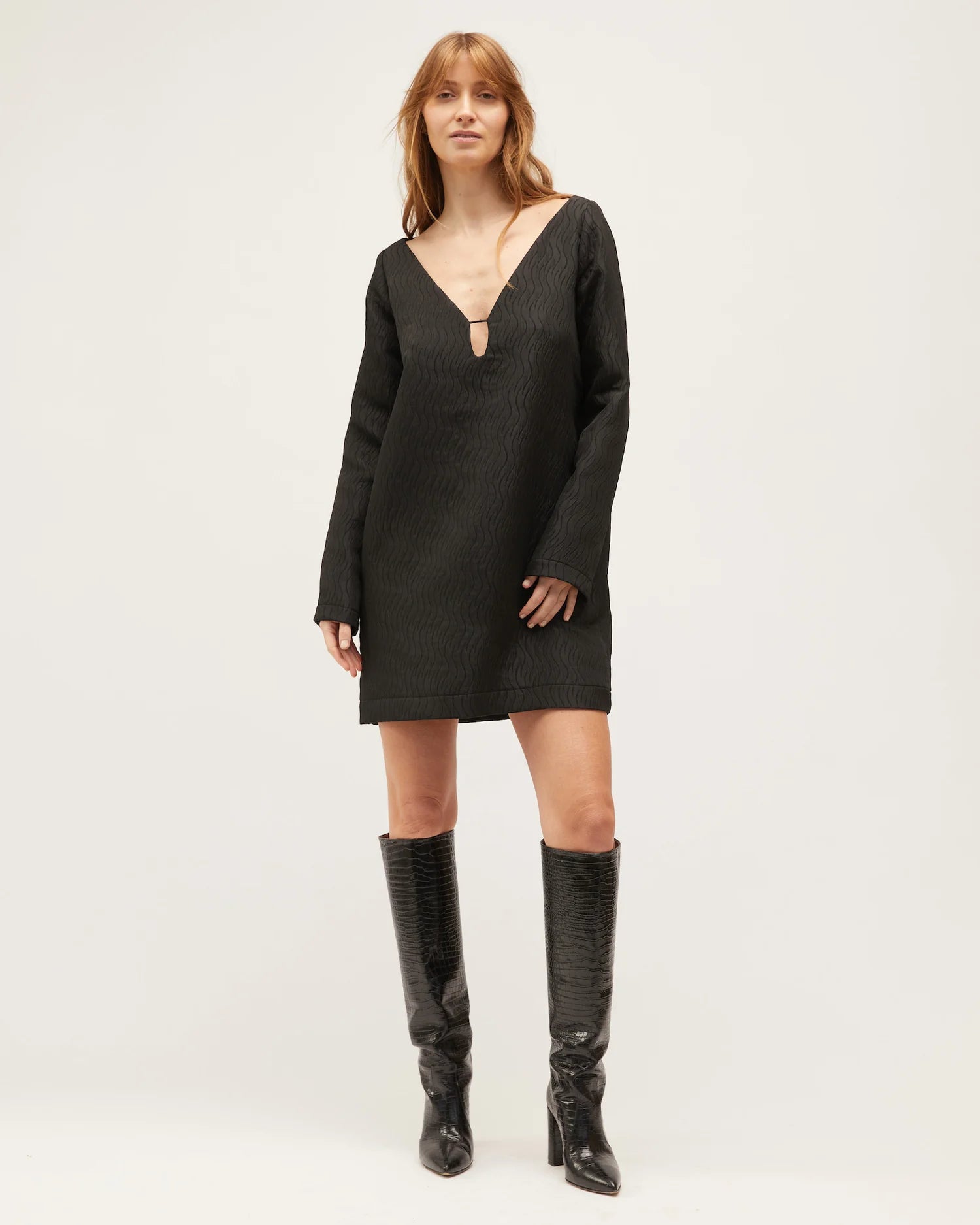 LAST ONE | Dominique Healy - Coco Dress - Black Swirl Jacquard
