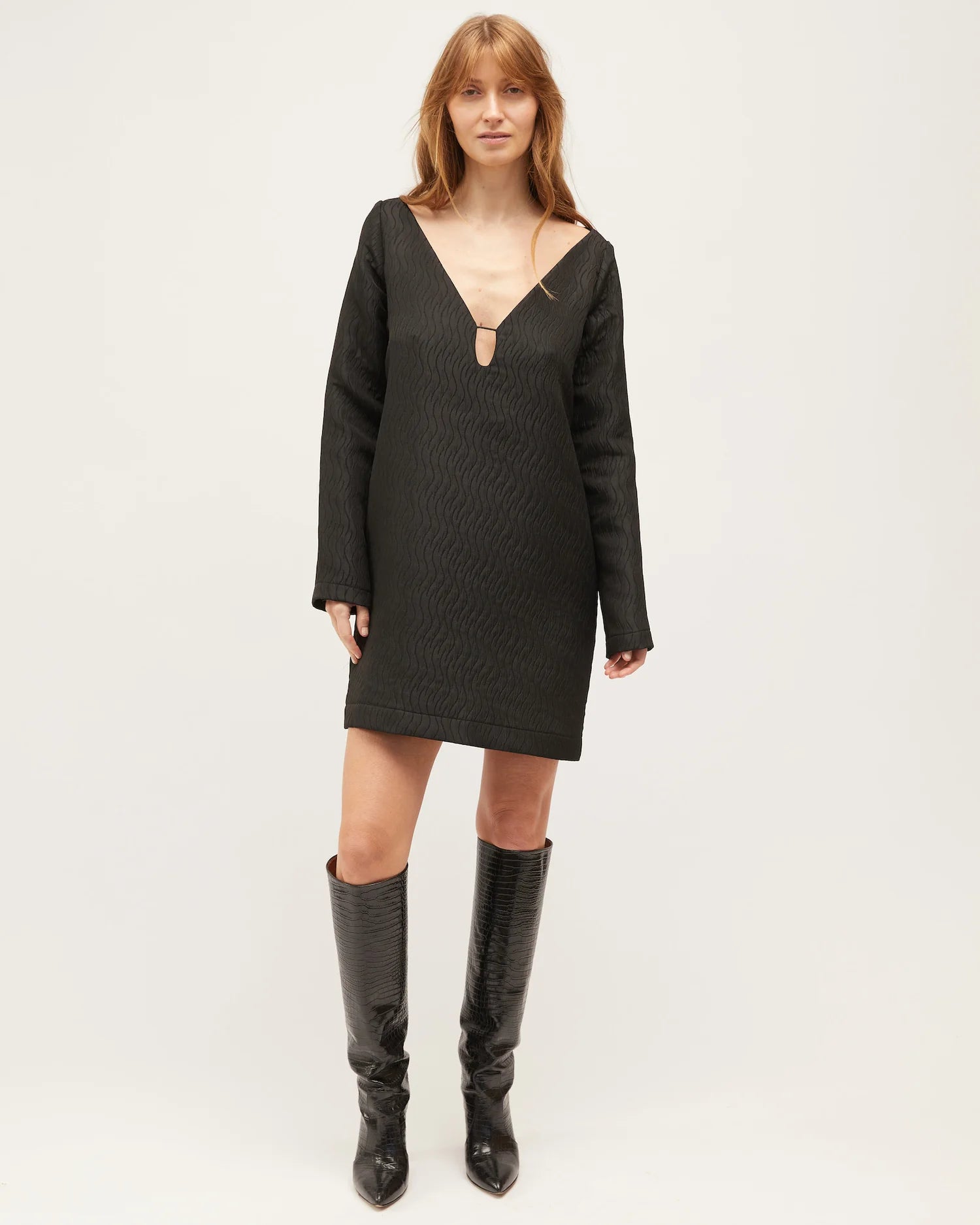LAST ONE | Dominique Healy - Coco Dress - Black Swirl Jacquard