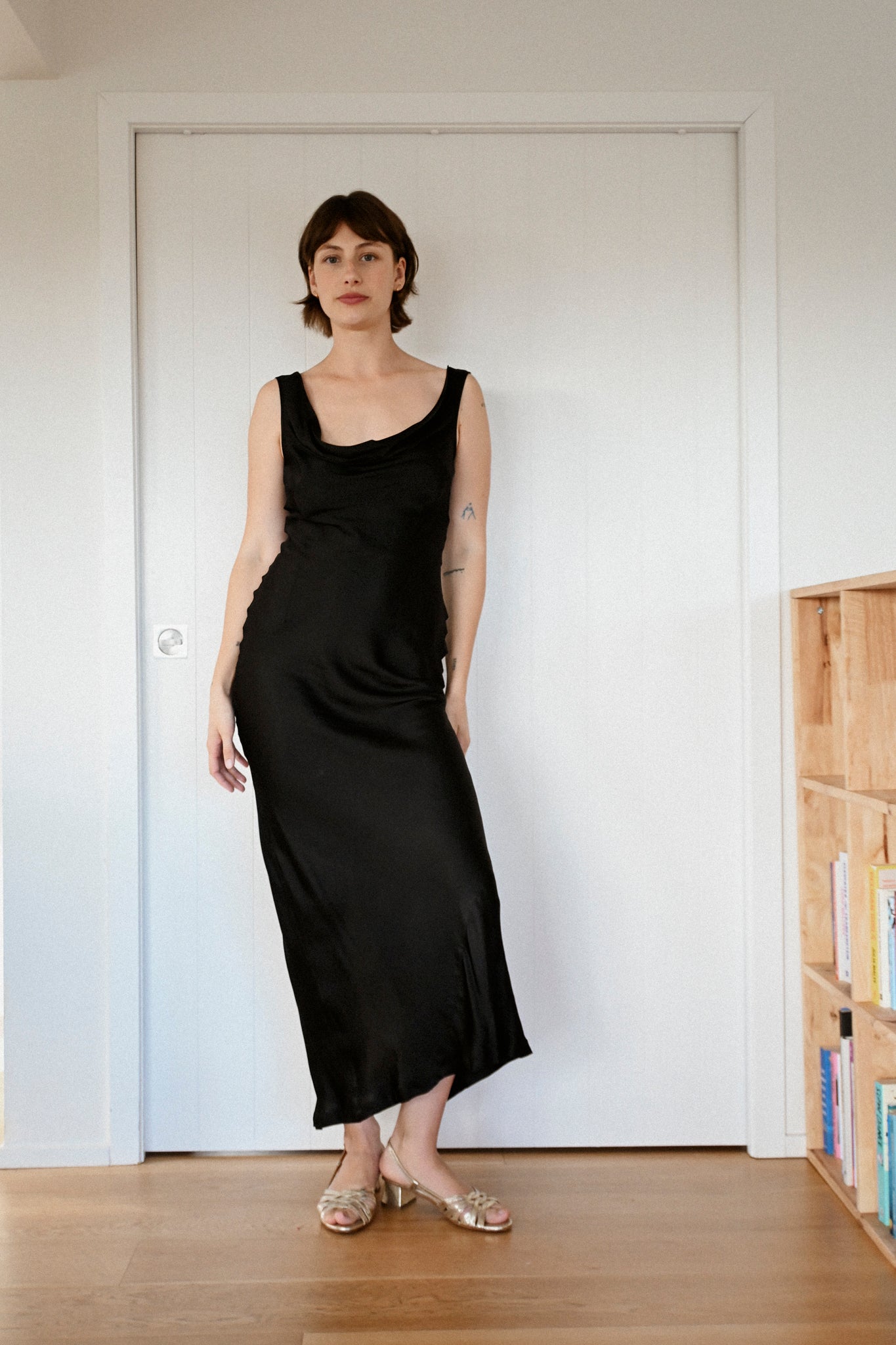 ANNIE - Forever Dress - Black Satin Crepe