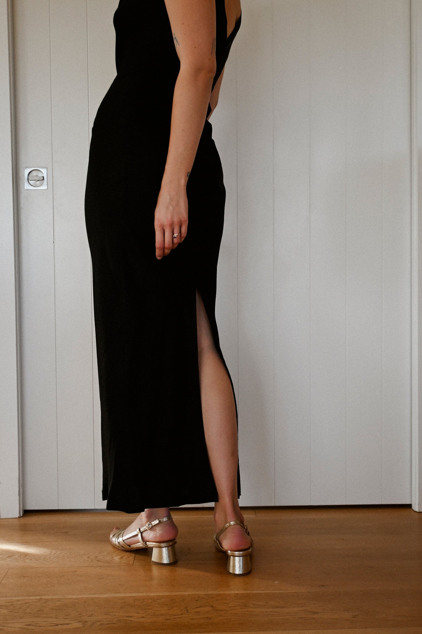 ANNIE - Forever Dress - Black Satin Crepe