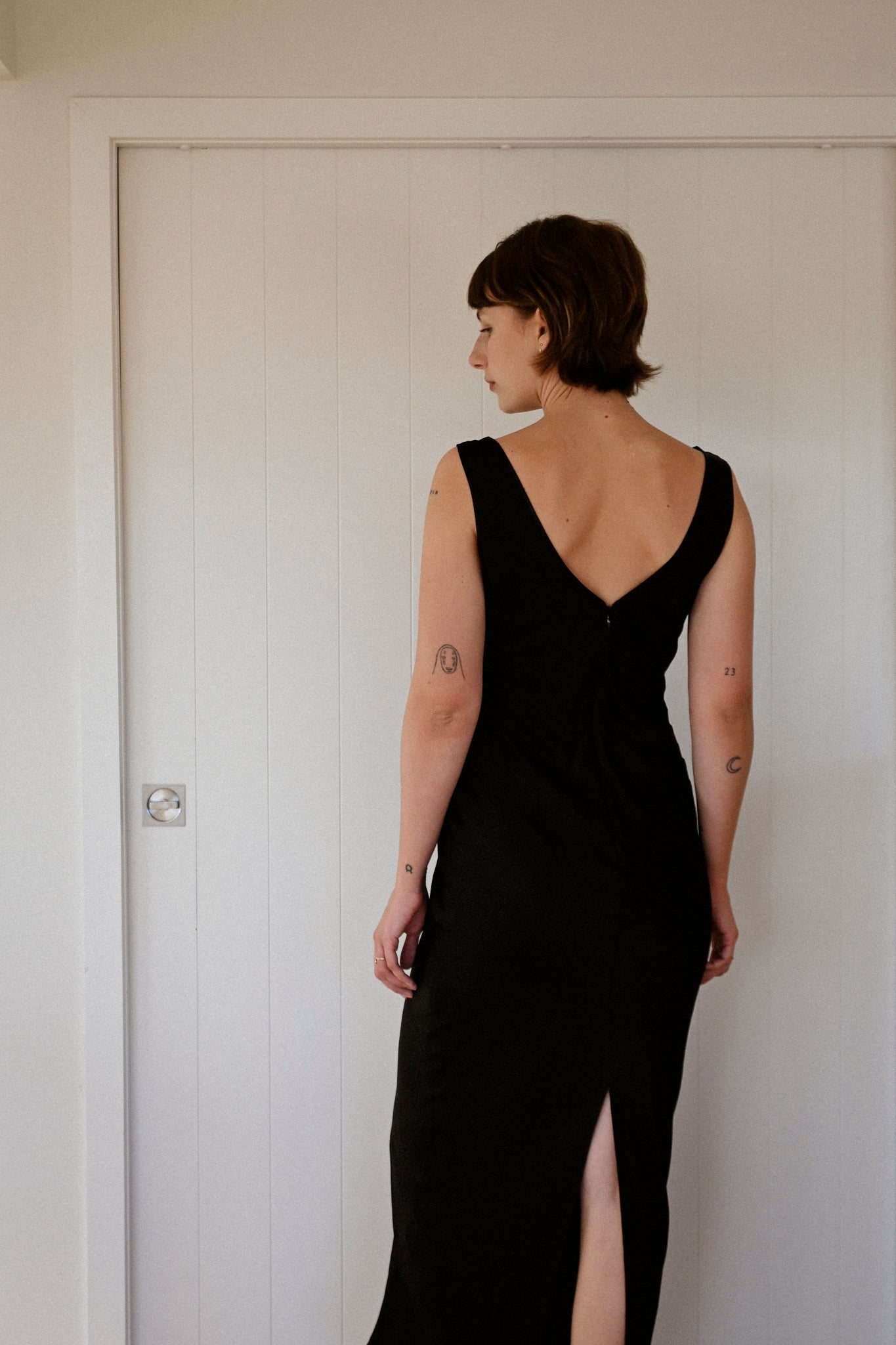 ANNIE - Forever Dress - Black Satin Crepe