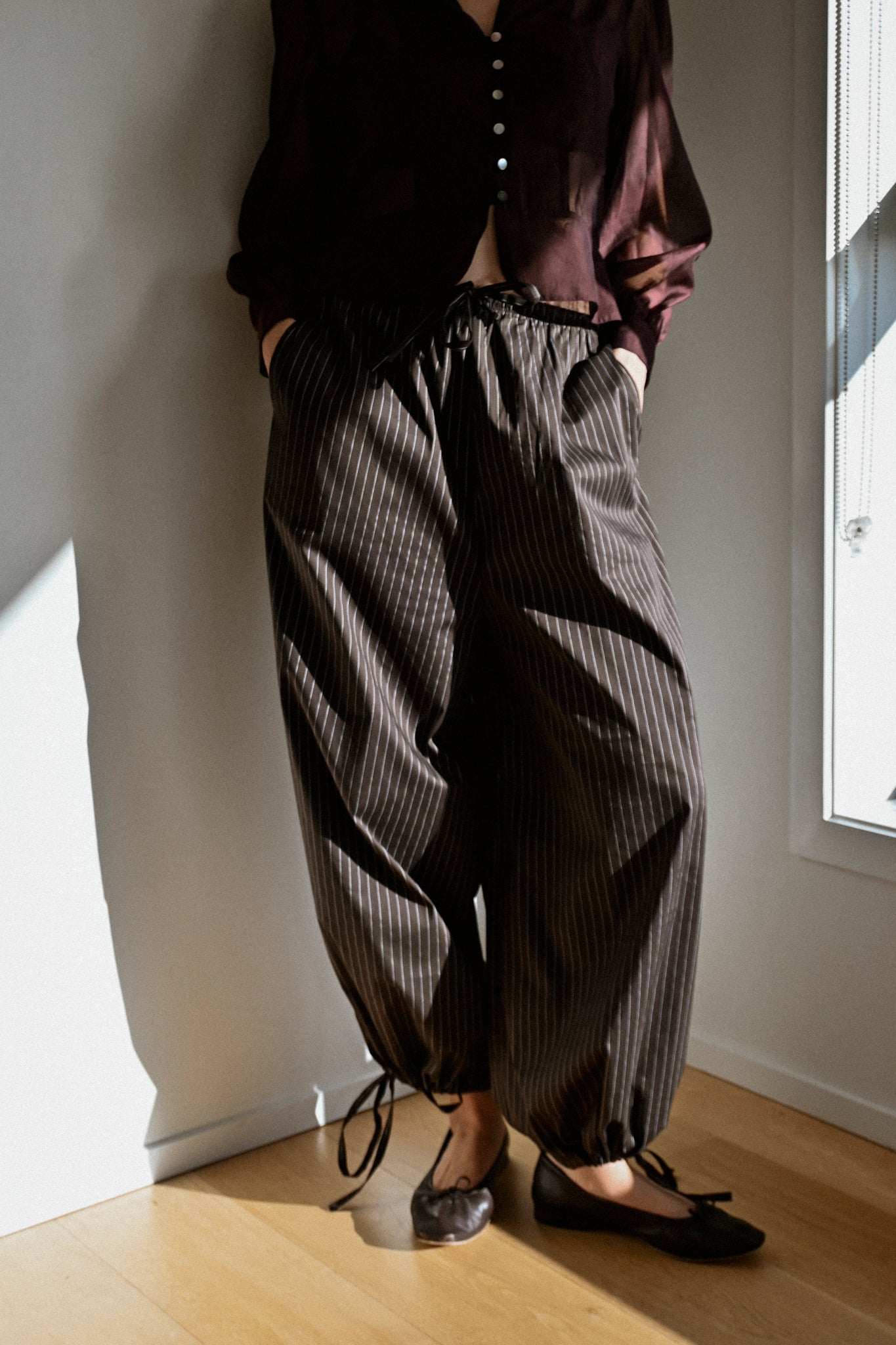 ANNIE - Miller Wide Leg Pant - Chocolate Pinstripe