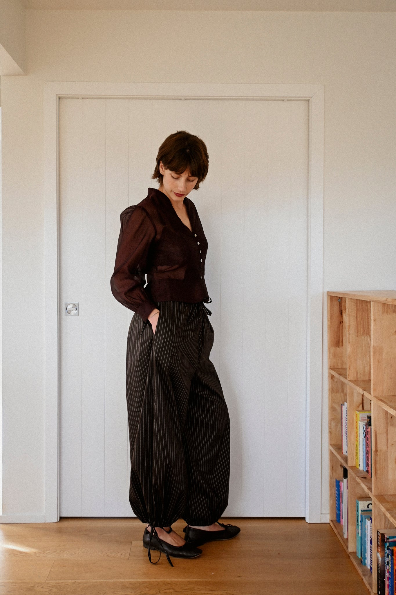 ANNIE - Miller Wide Leg Pant - Chocolate Pinstripe