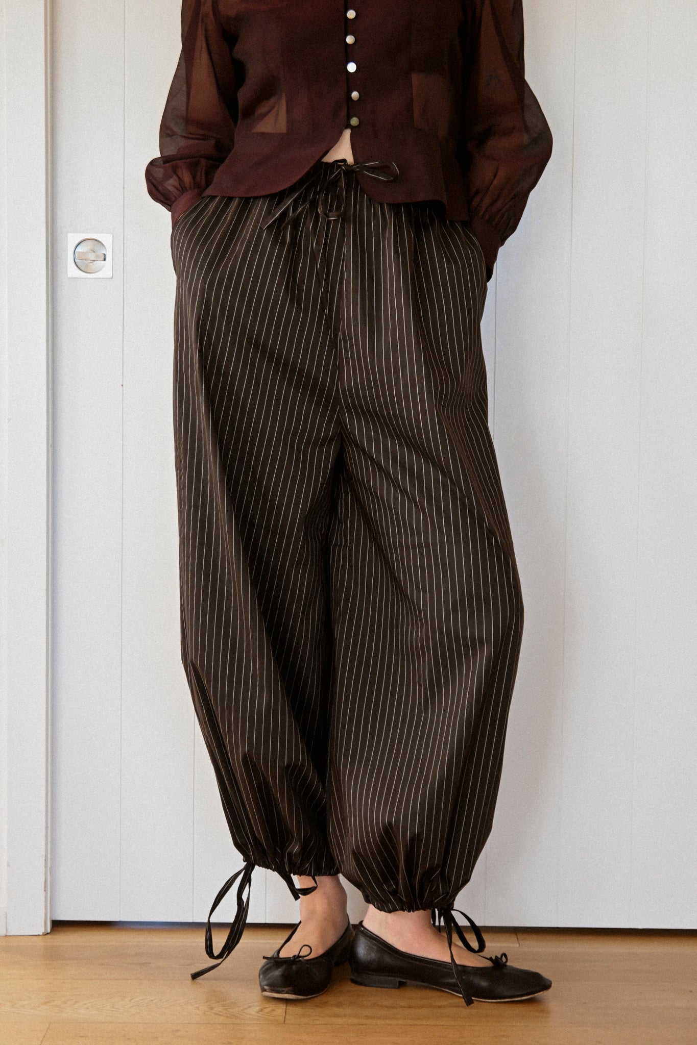 ANNIE - Miller Wide Leg Pant - Chocolate Pinstripe