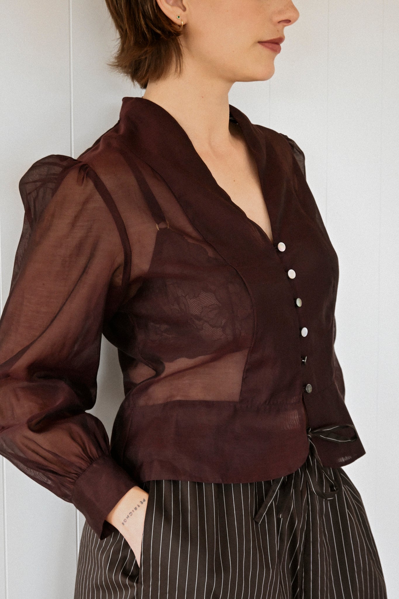 ANNIE - Juliet Blouse - Plum Silk Organza
