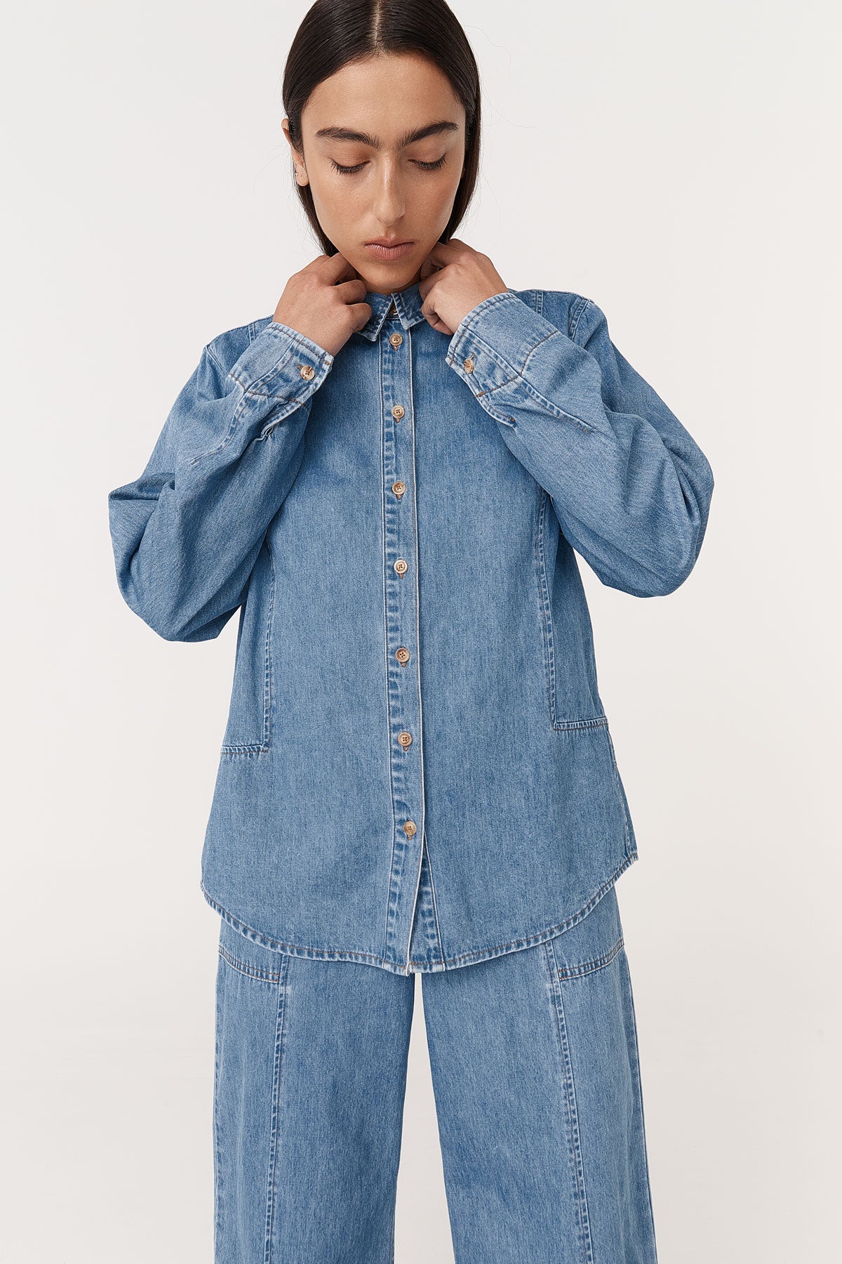 Rowie - Dante Denim Long Sleeve Shirt - Blue Denim