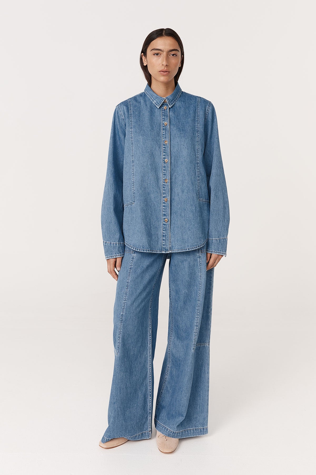 Rowie - Dante Denim Long Sleeve Shirt - Blue Denim