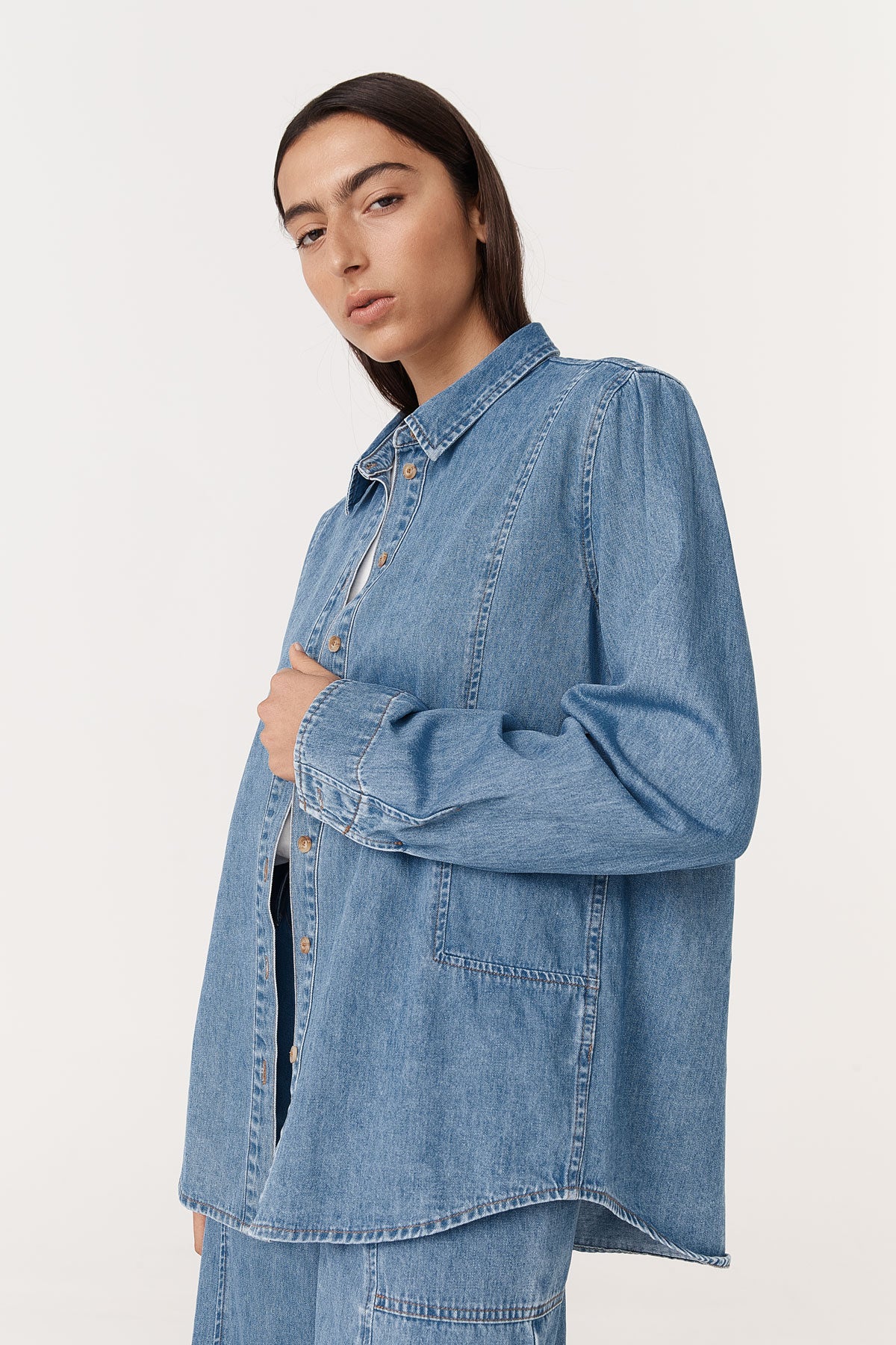 Rowie - Dante Denim Long Sleeve Shirt - Blue Denim