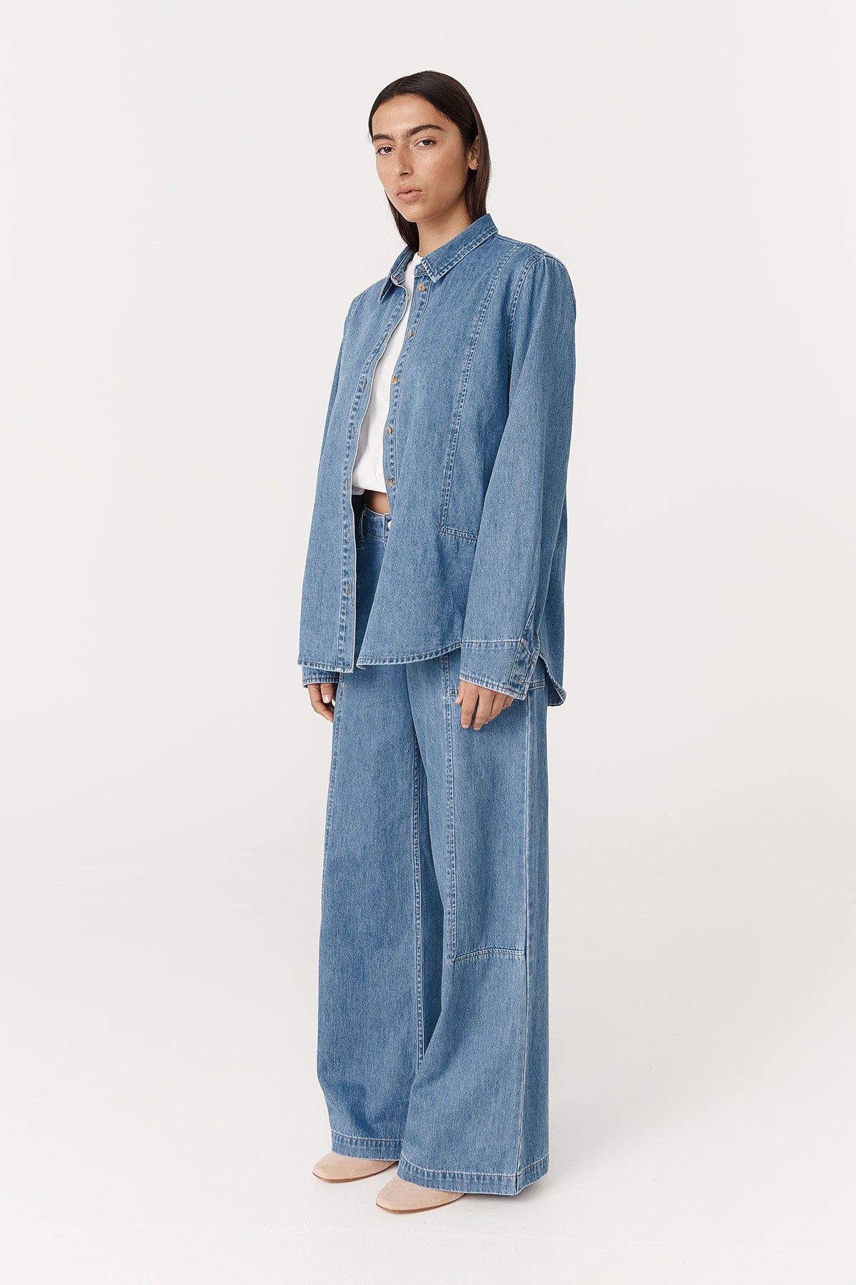 Rowie - Dante Denim Long Sleeve Shirt - Blue Denim