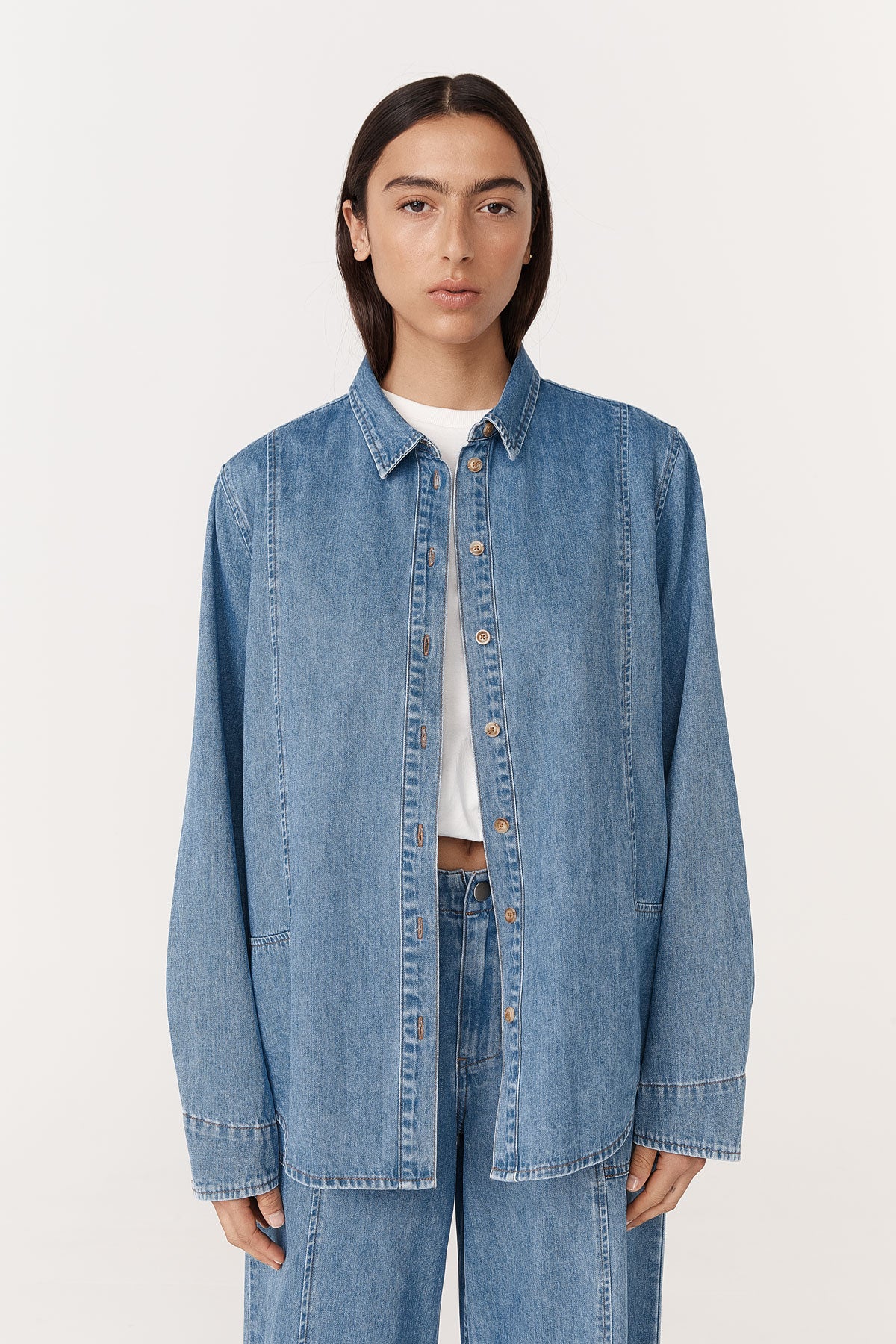 Rowie - Dante Denim Long Sleeve Shirt - Blue Denim