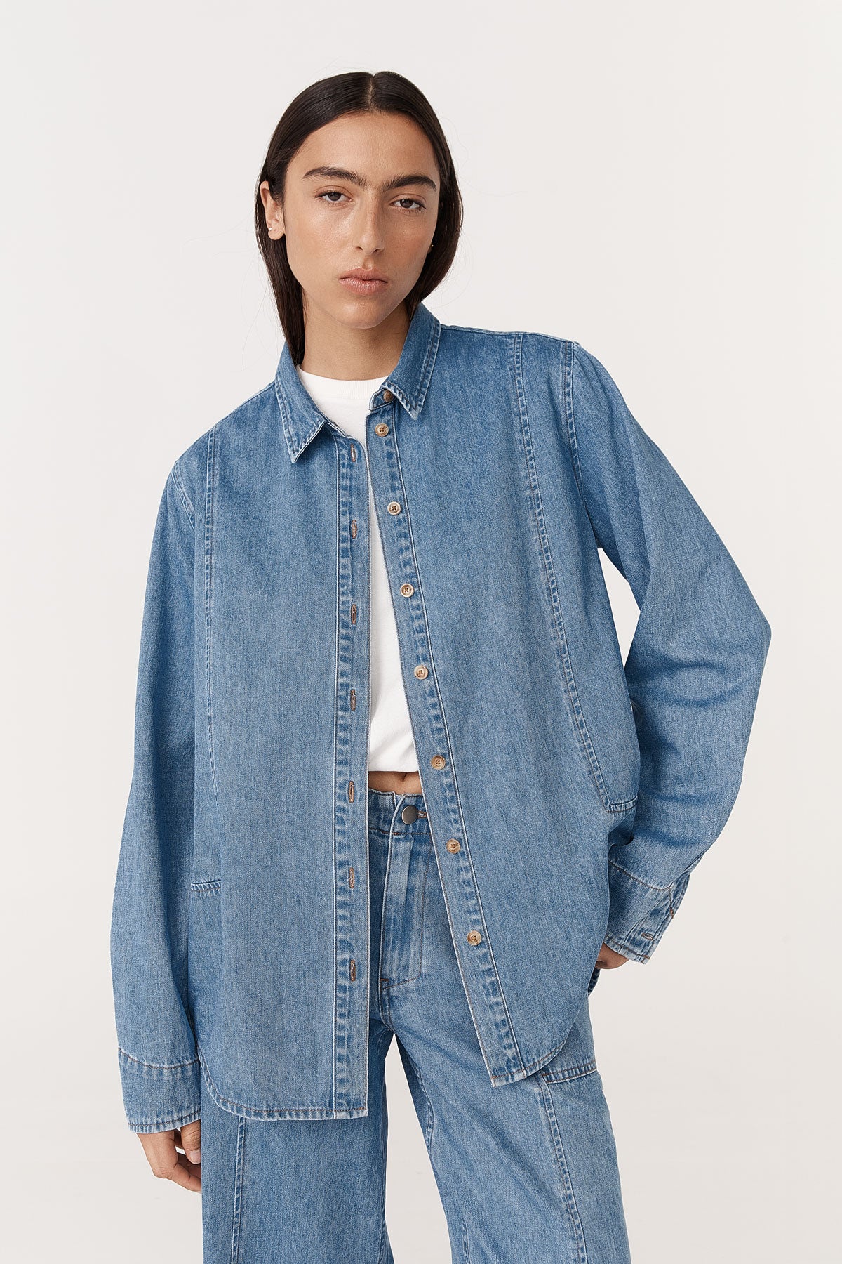 Rowie - Dante Denim Long Sleeve Shirt - Blue Denim