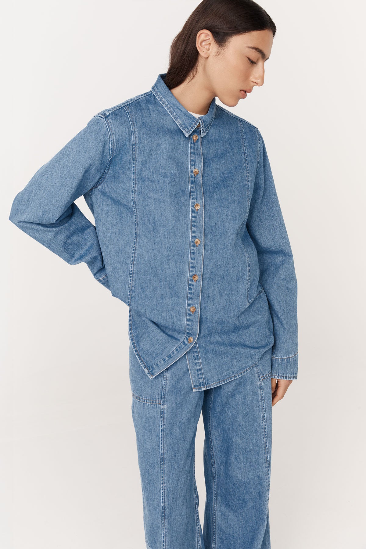 Rowie - Dante Denim Long Sleeve Shirt - Blue Denim