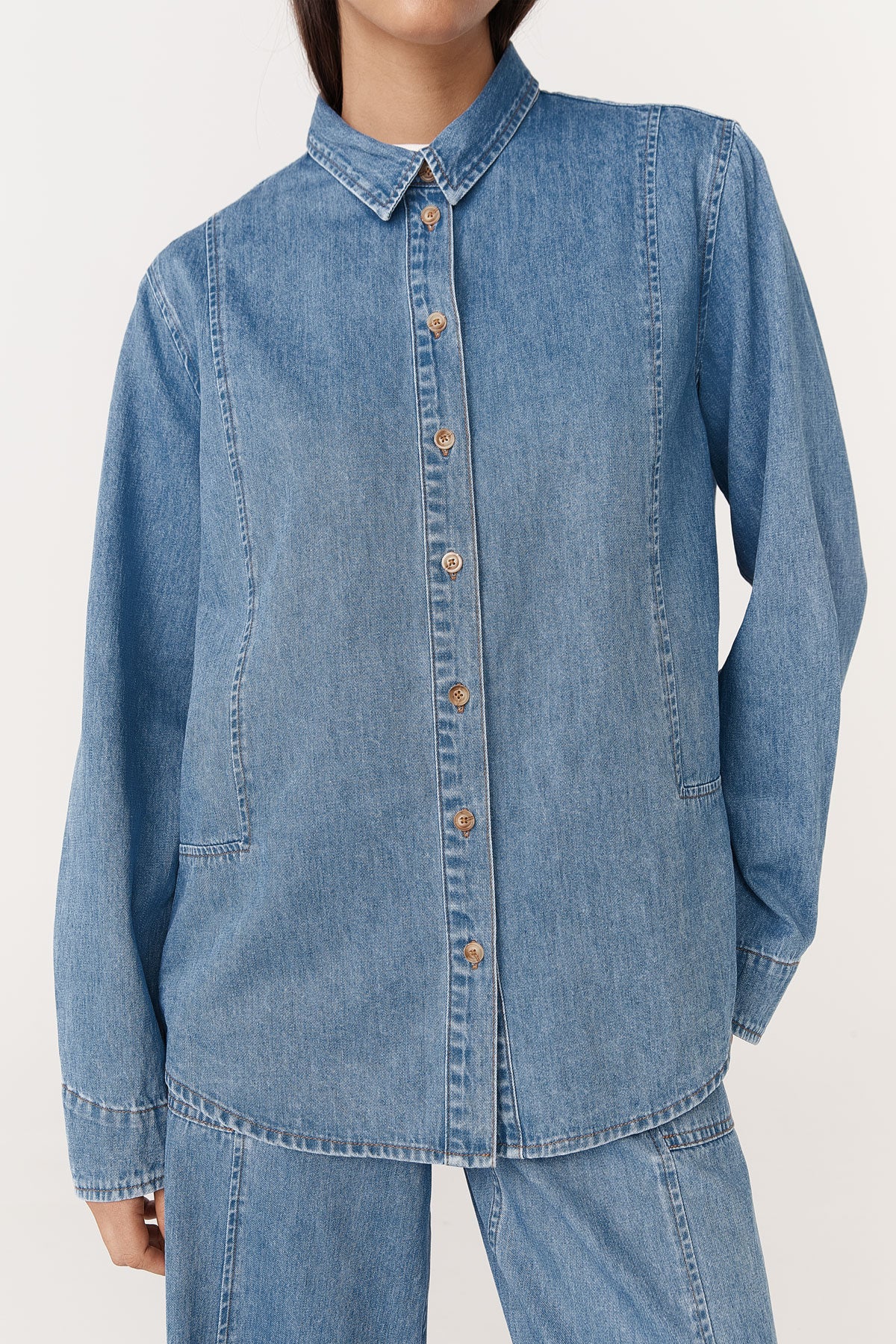 Rowie - Dante Denim Long Sleeve Shirt - Blue Denim